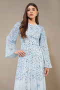 Sloane Long Sleeve Embellished Maxi Dress in Sky Blue