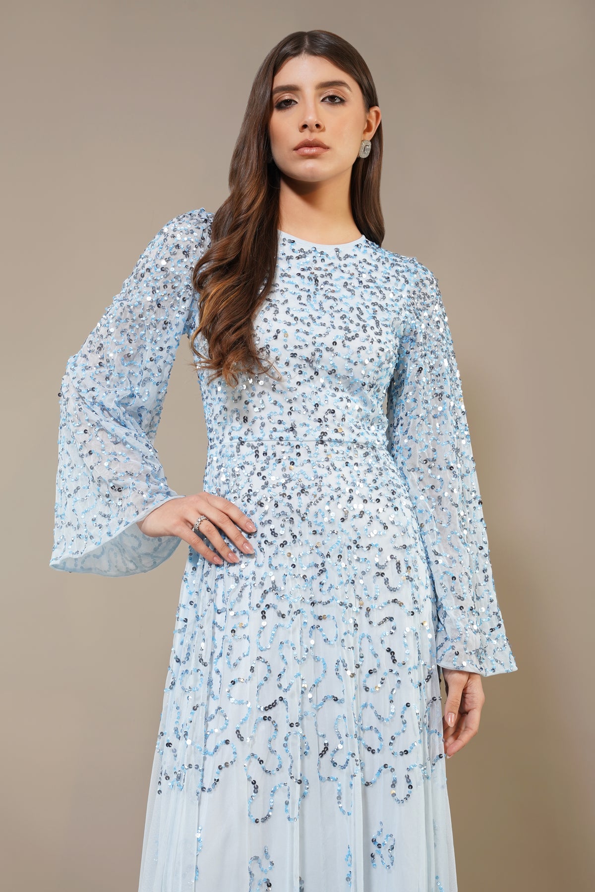 Madison Tulle Midi Dress in Grey  Lace & Beads