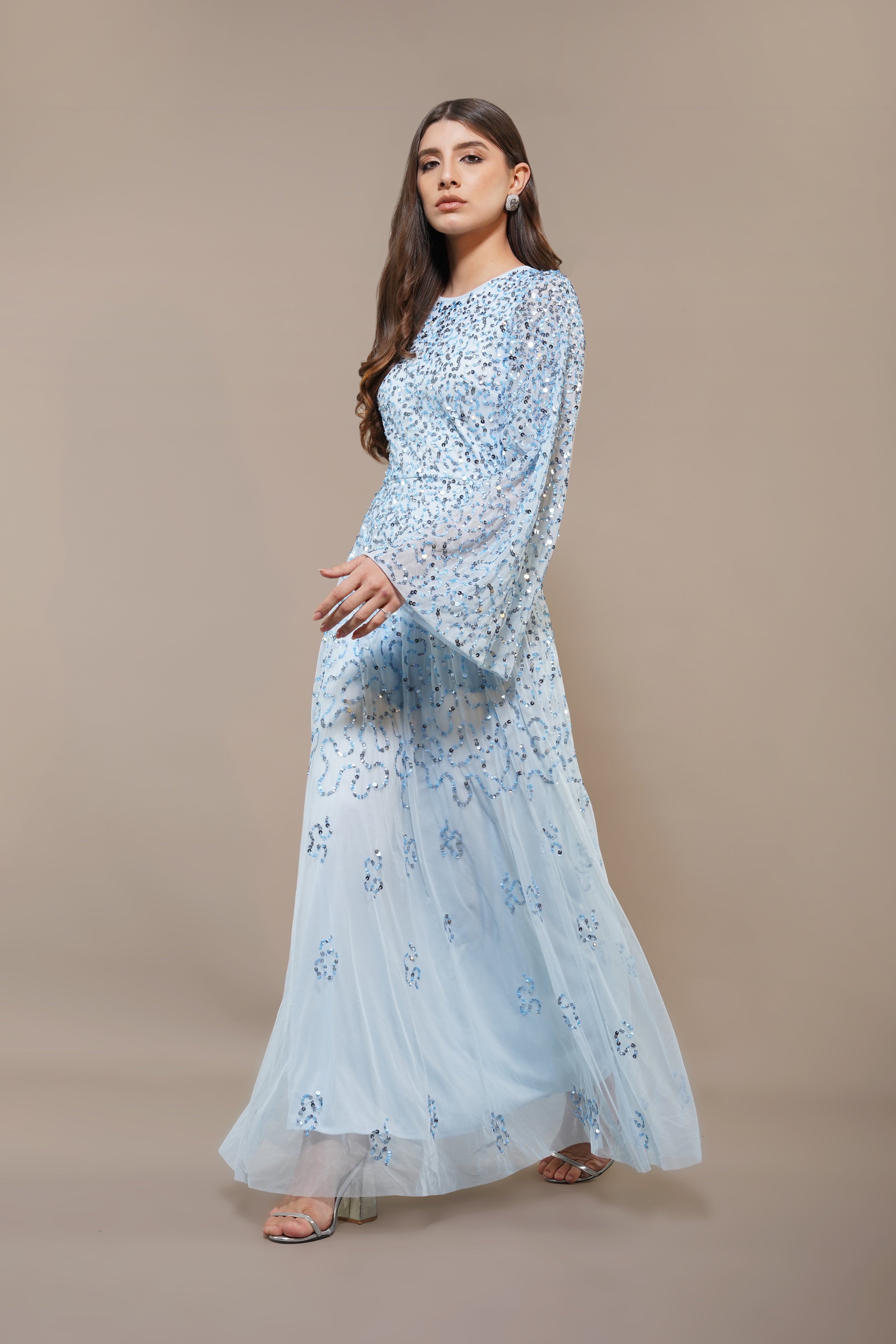 Sloane Long Sleeve Embellished Maxi Dress in Sky Blue Lace & Beads Sloane Long Sleeve Embellished Maxi Dress in Sky Blue Lace & Beads