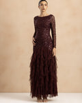 Sila Ruffle Embellished Maxi Dress in Berry