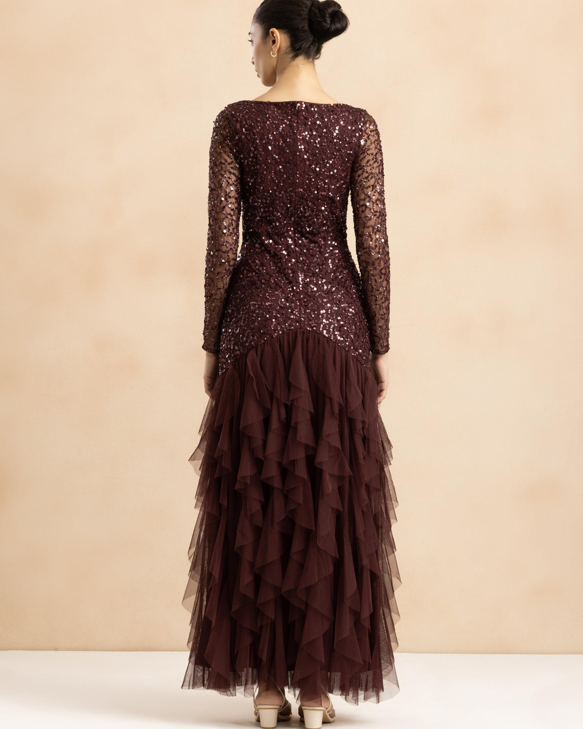 Sila Ruffle Embellished Maxi Dress in Berry