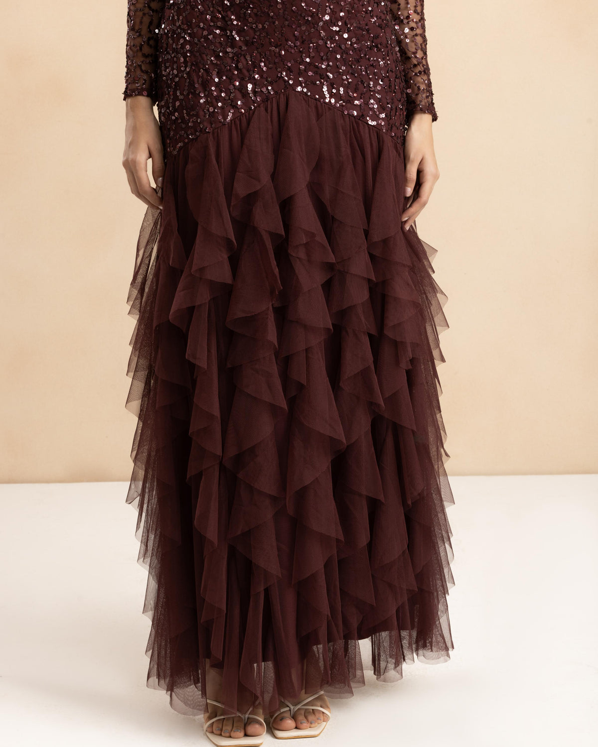 Sila Ruffle Embellished Maxi Dress in Berry