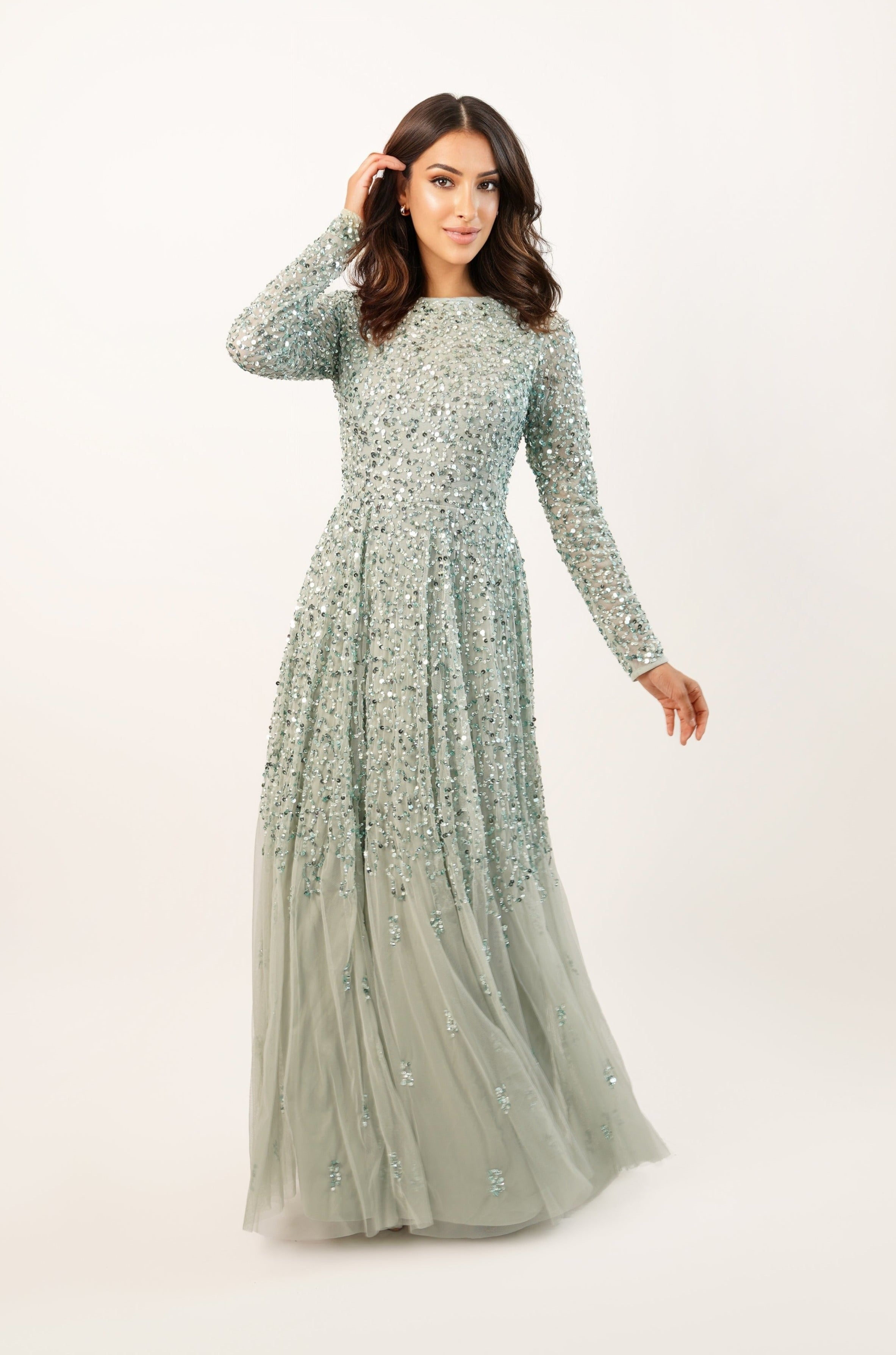 Long Sleeve Sage Dress Azazie Norah Long Sleeve Sage Dress Azazie Norah
