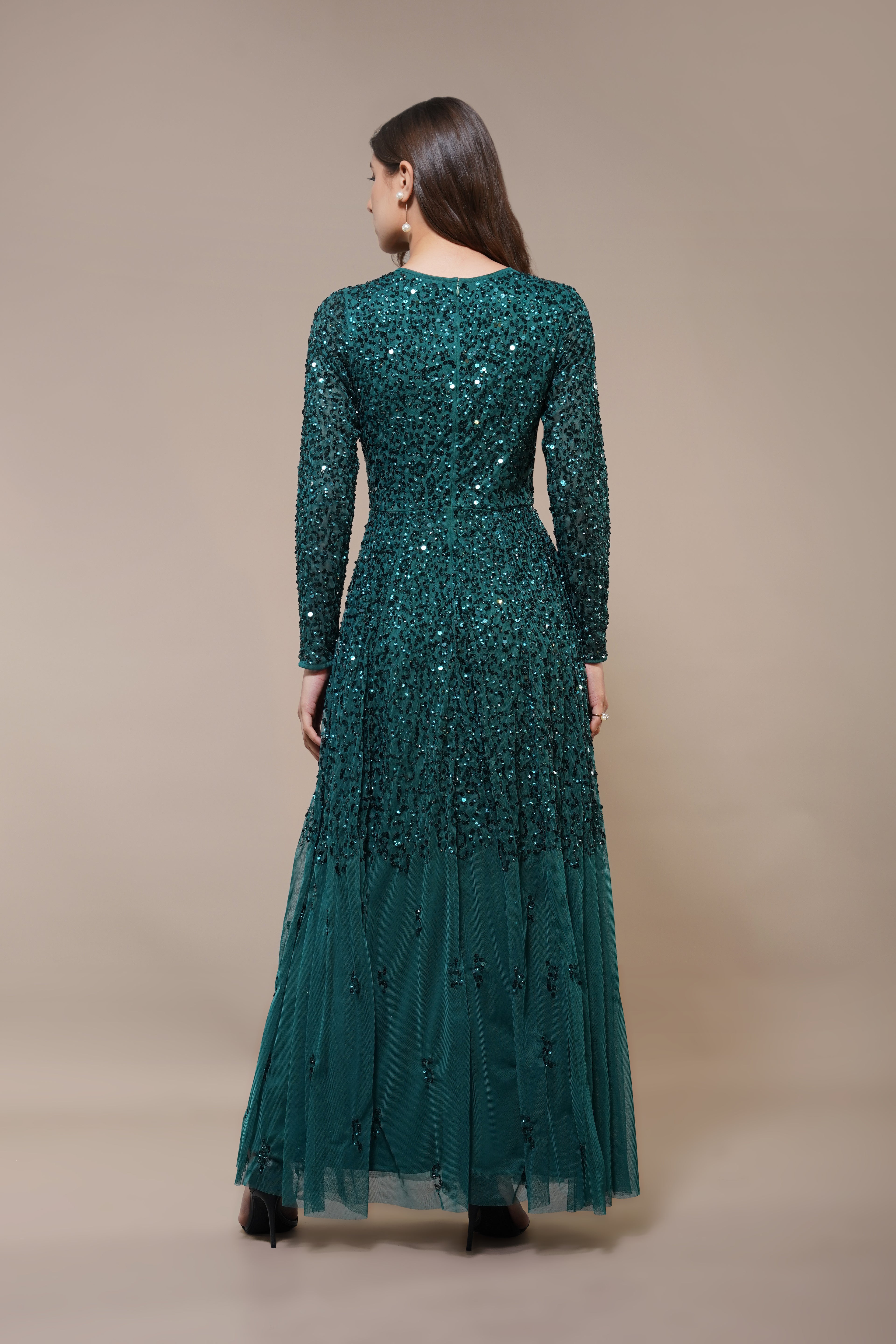 emerald silk long sleeve maxi dress reviews Mirabella Long Sleeve Fitted Evening Dress