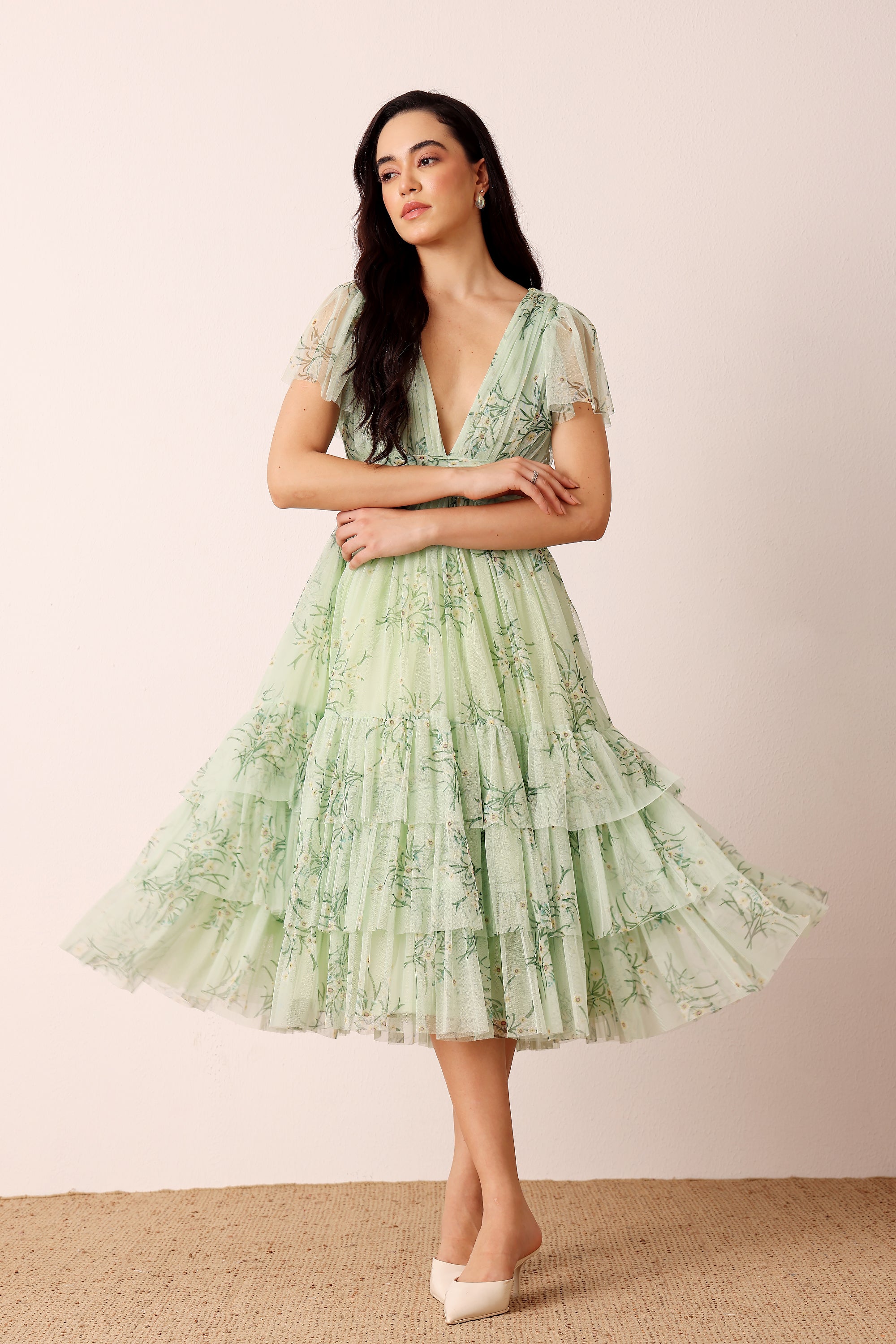 Smocked Madison Midi Dress in Pistachio Floral