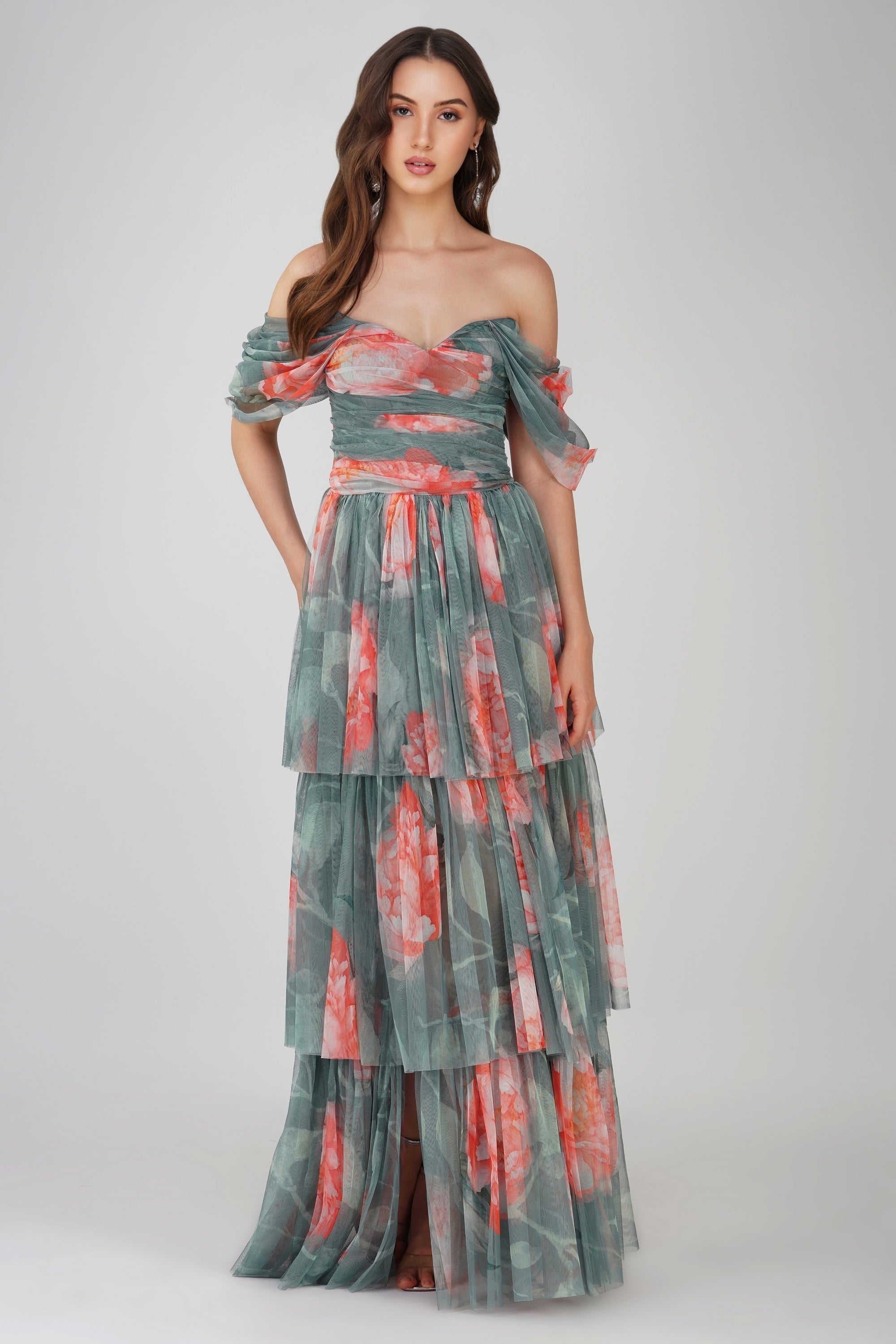 Long Tulle Dress with Convertible Back Design Sage Plus Size