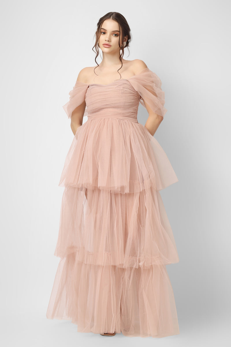 Sydney Pale Mauve Tulle Maxi Dress