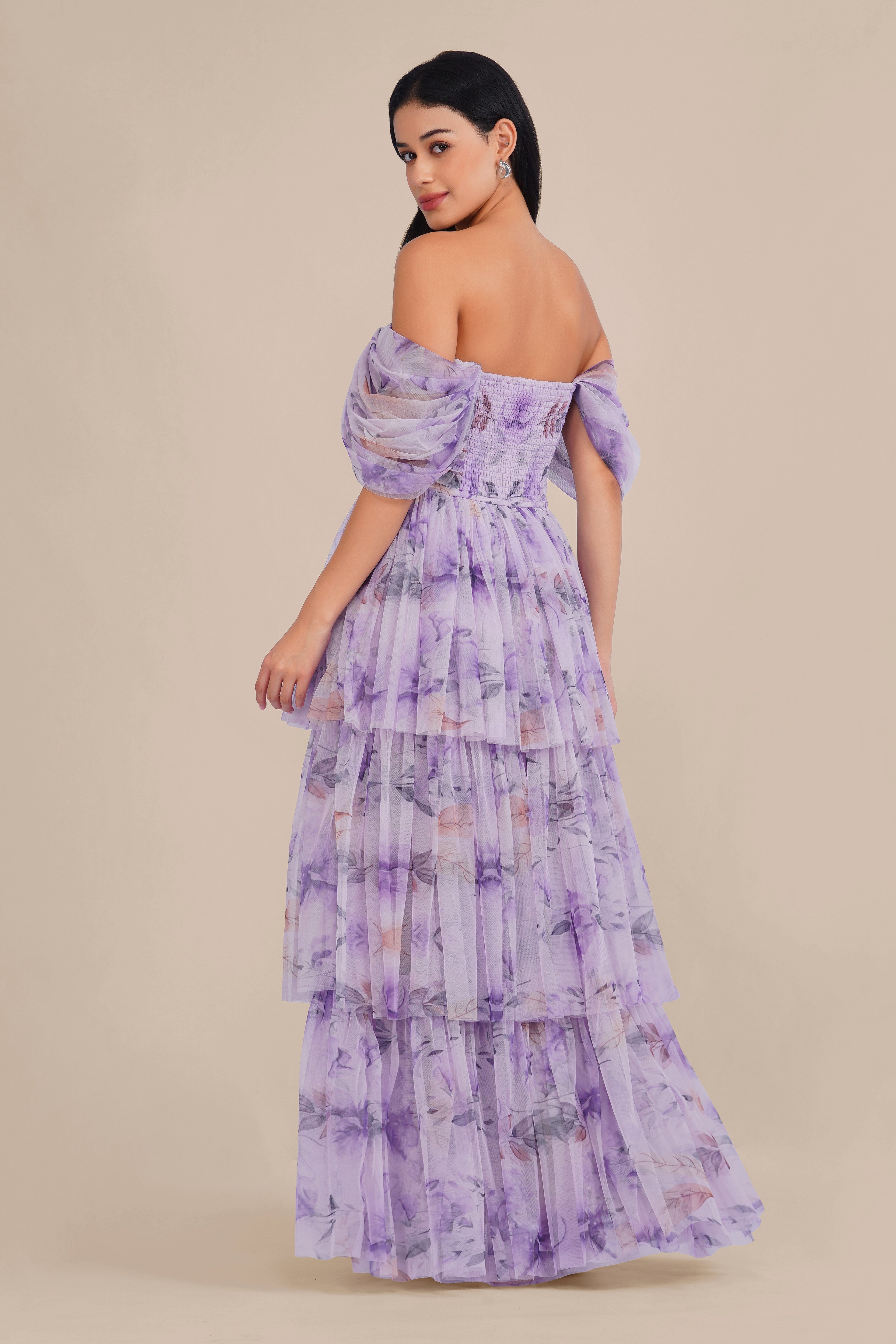 Sydney Soft Tulle Maxi Dress in Lilac Floral