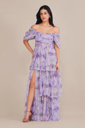 Sydney Soft Tulle Maxi Dress in Lilac Floral