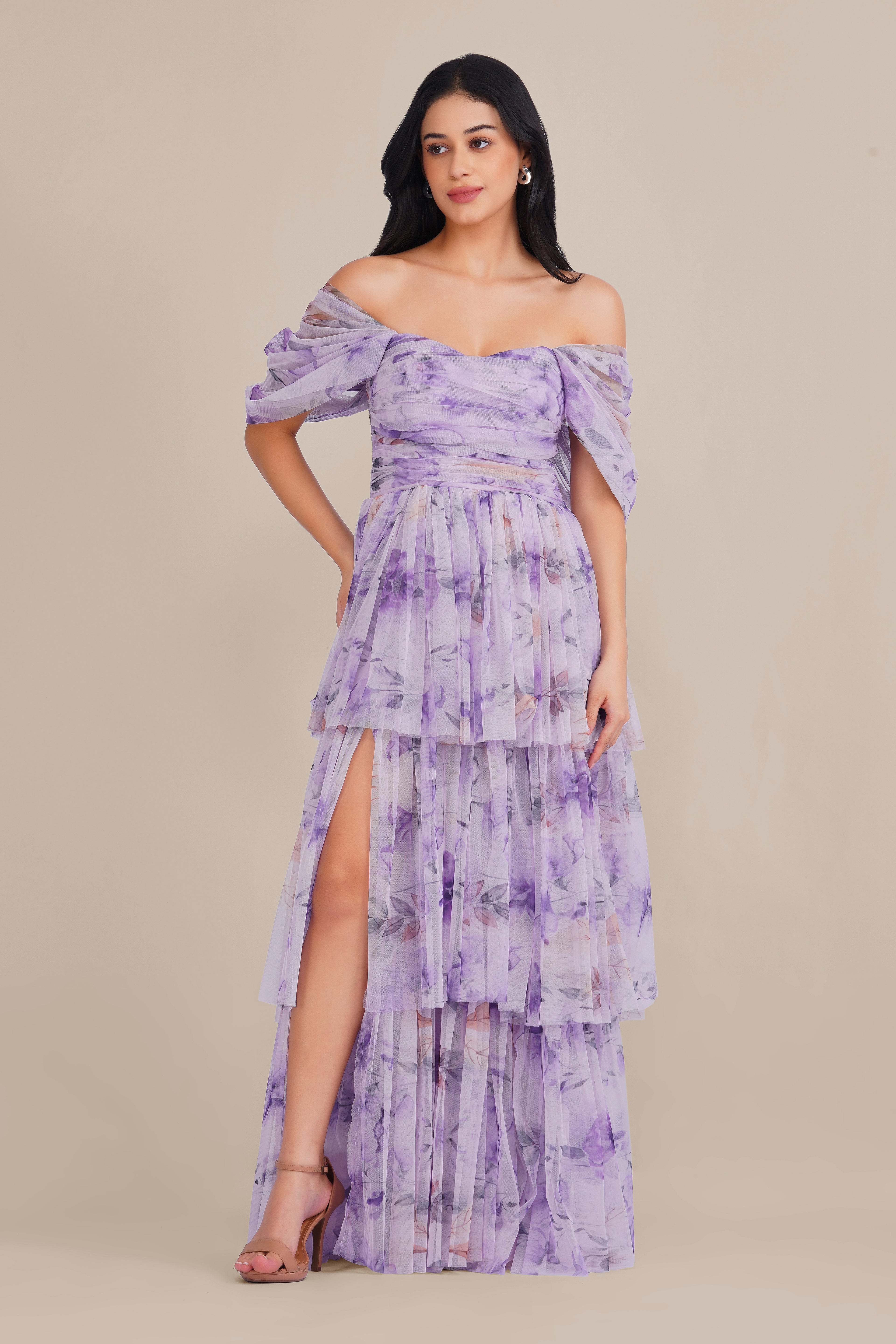 Sydney Soft Tulle Maxi Dress in Lilac Floral