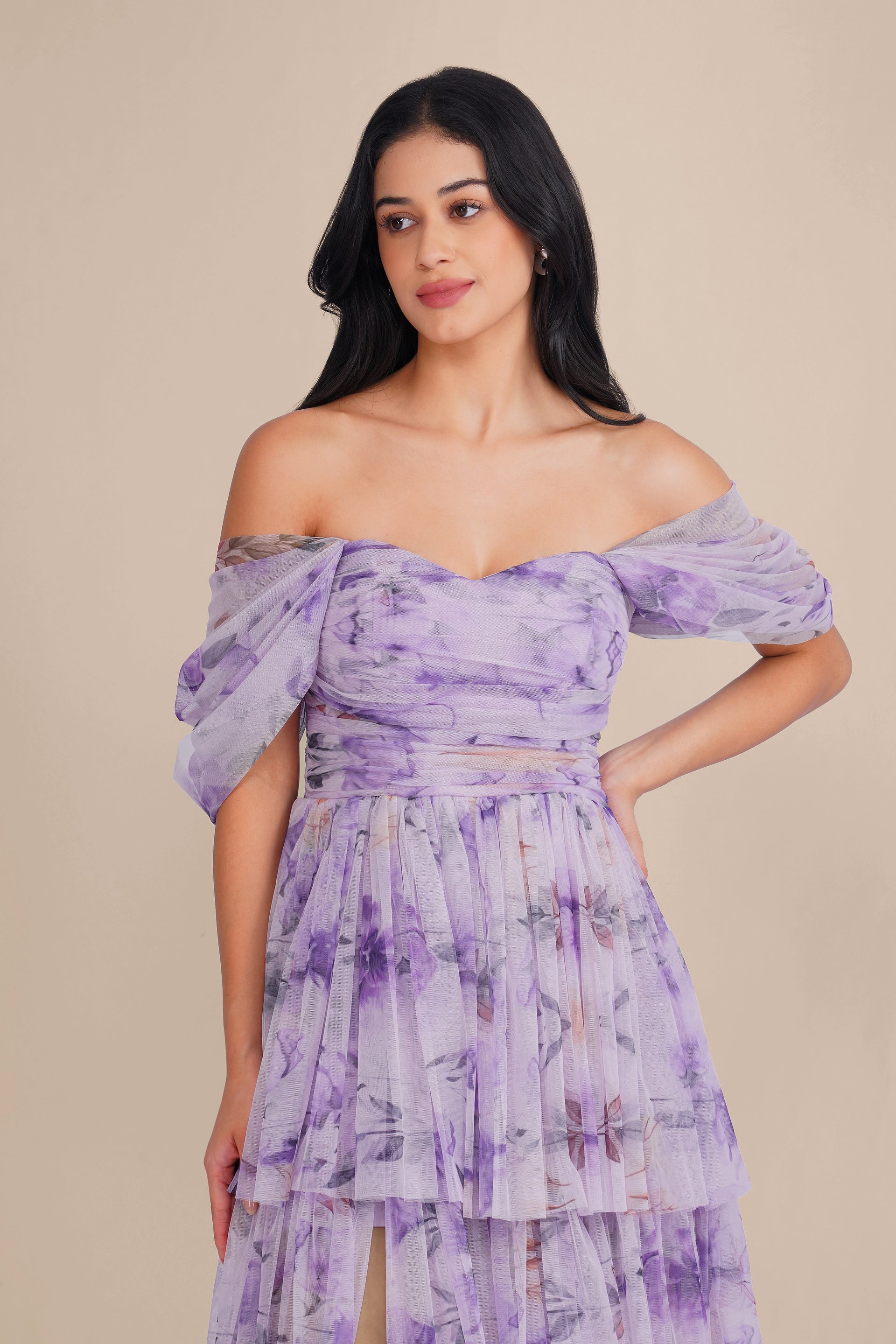 Sydney Soft Tulle Maxi Dress in Lilac Floral