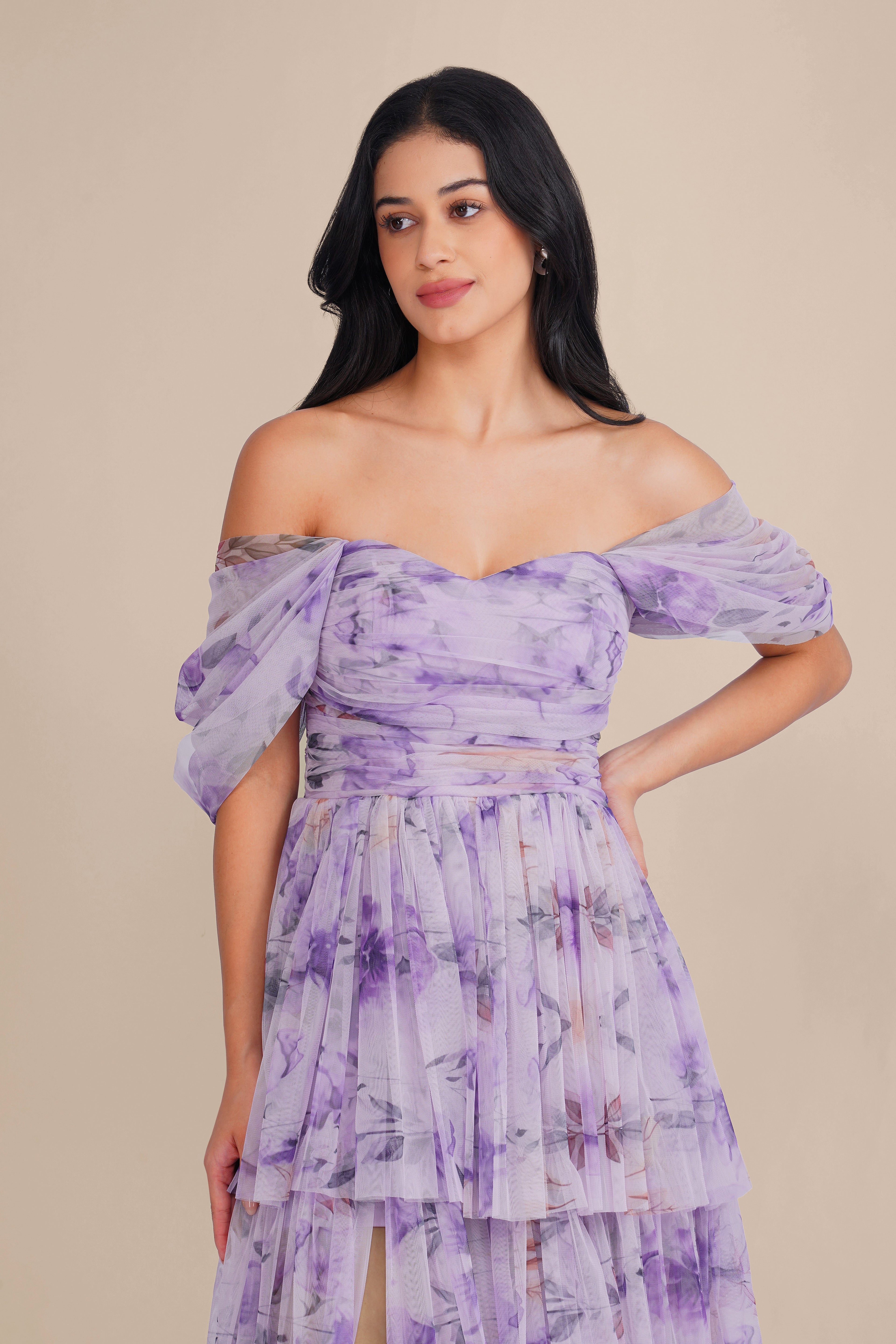 Sydney Soft Tulle Maxi Dress in Lilac Floral