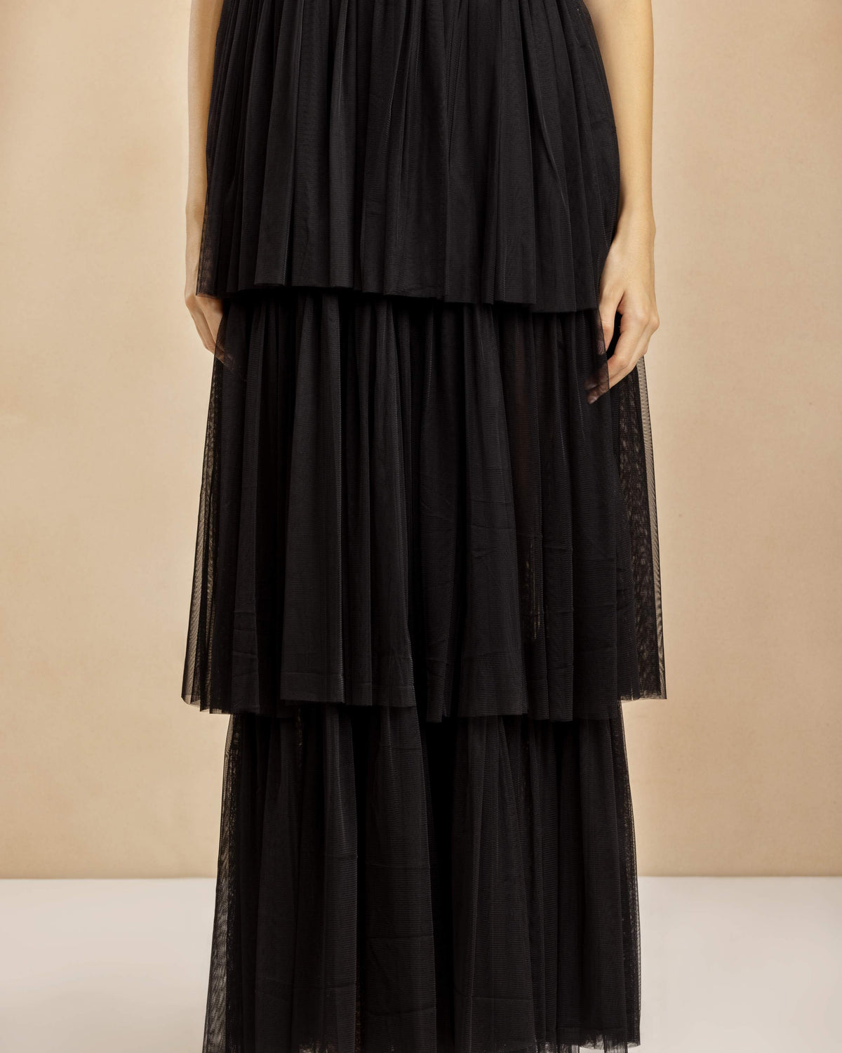 Sydney Off Shoulder Soft Tulle Maxi Dress in Black
