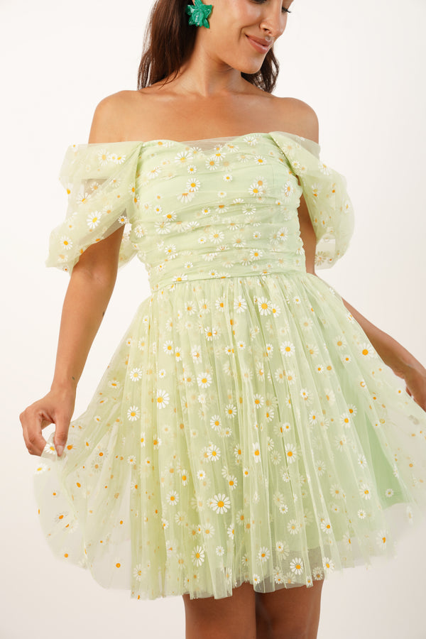 Sydney Green Daisy Tulle Mini Dress