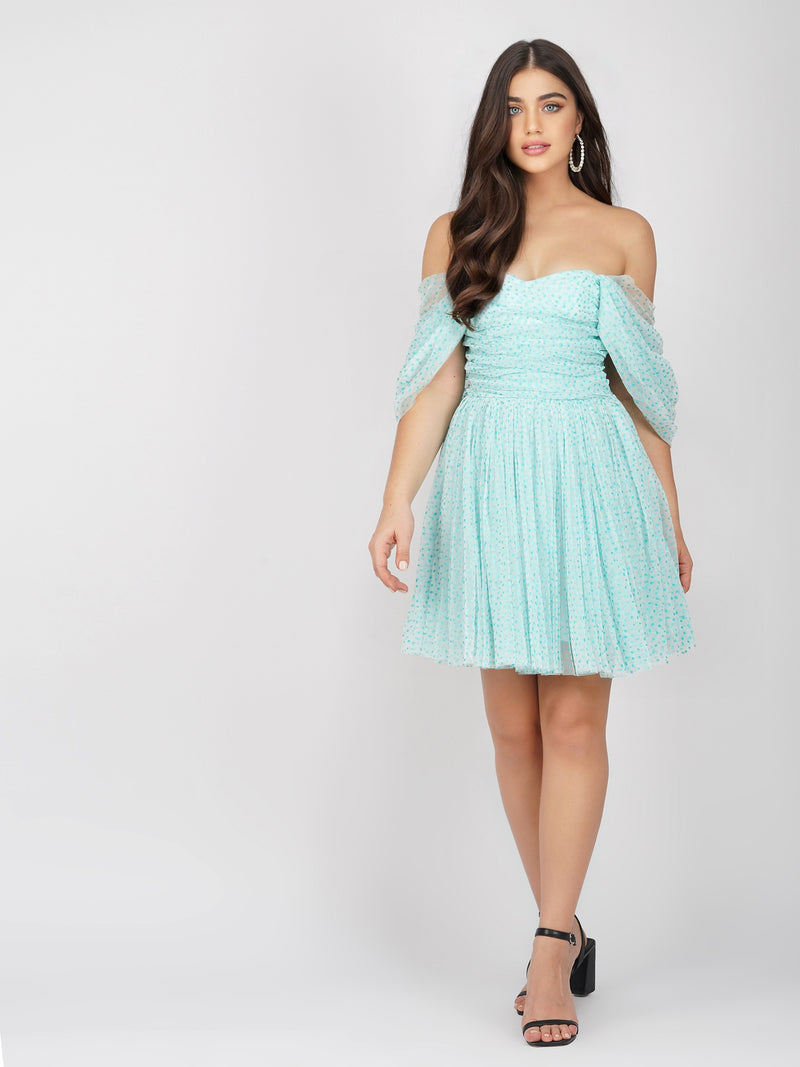 Sydney Tulle Polka Mini Dress in Mint