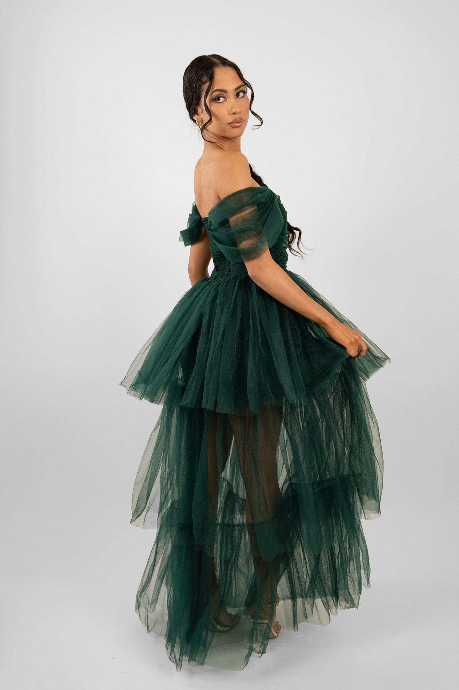 Sydney Tulle Maxi Dress in Forest Green