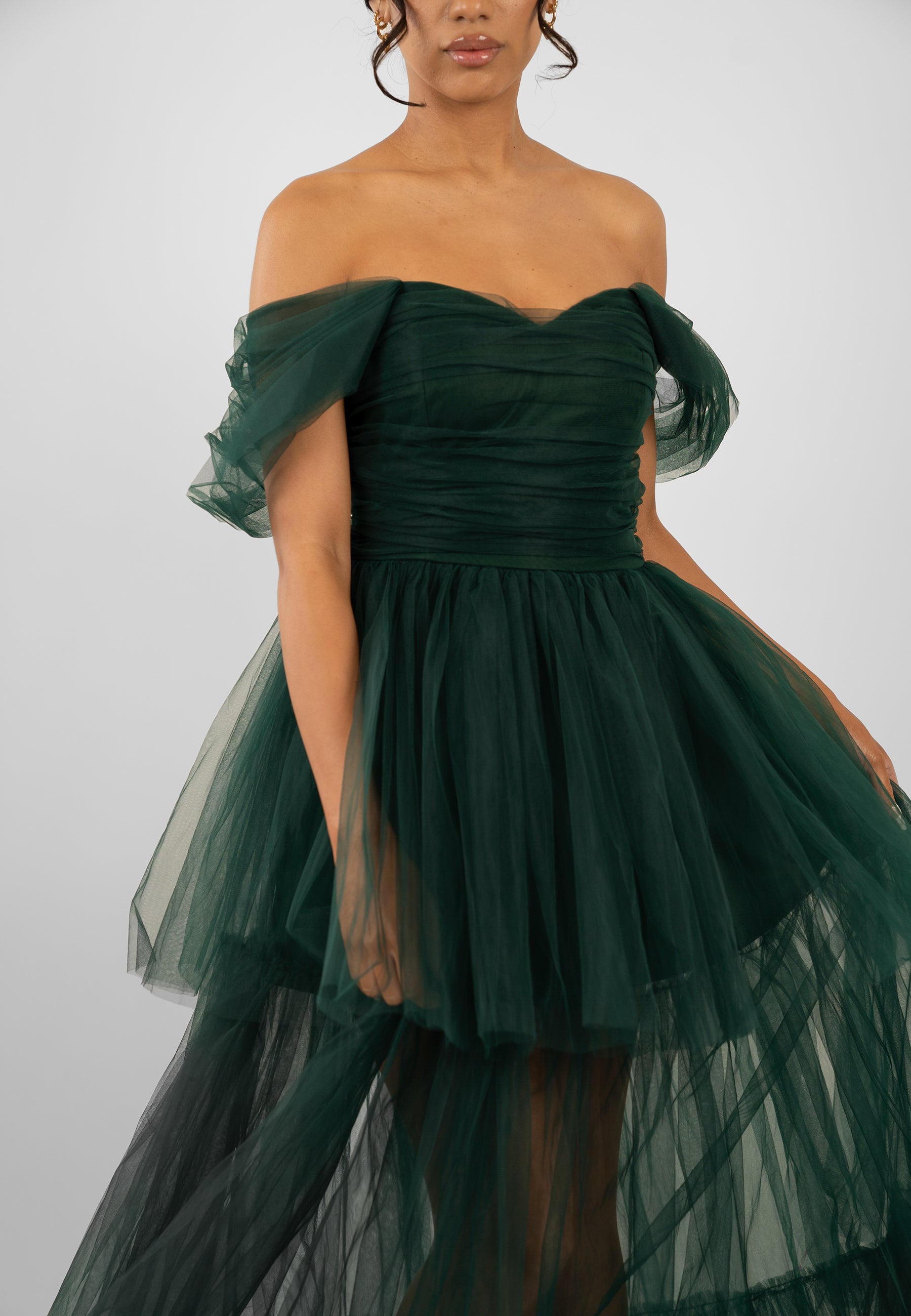 Sydney Tulle Maxi Dress in Forest Green