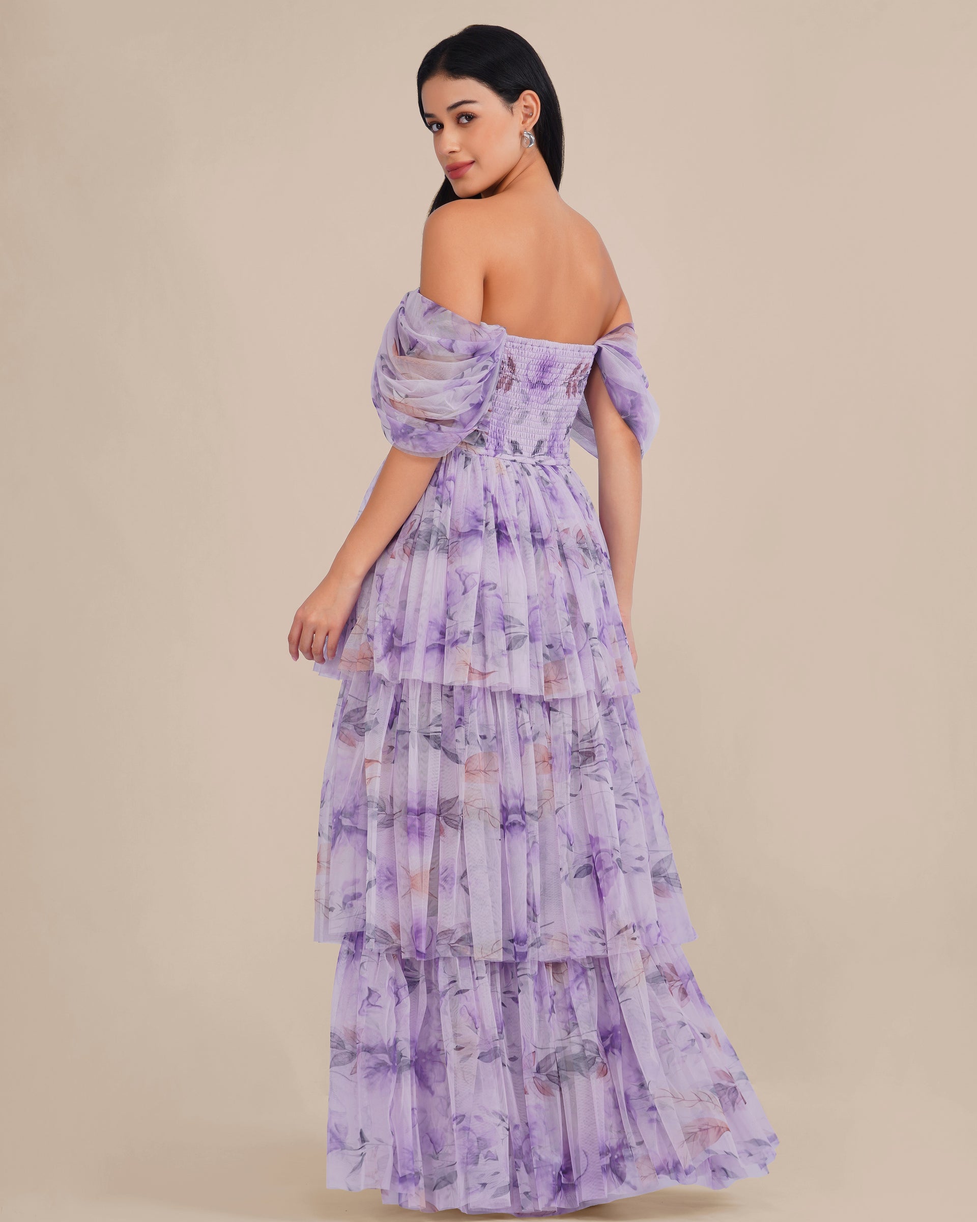 Sydney Soft Tulle Maxi Dress in Lilac Floral