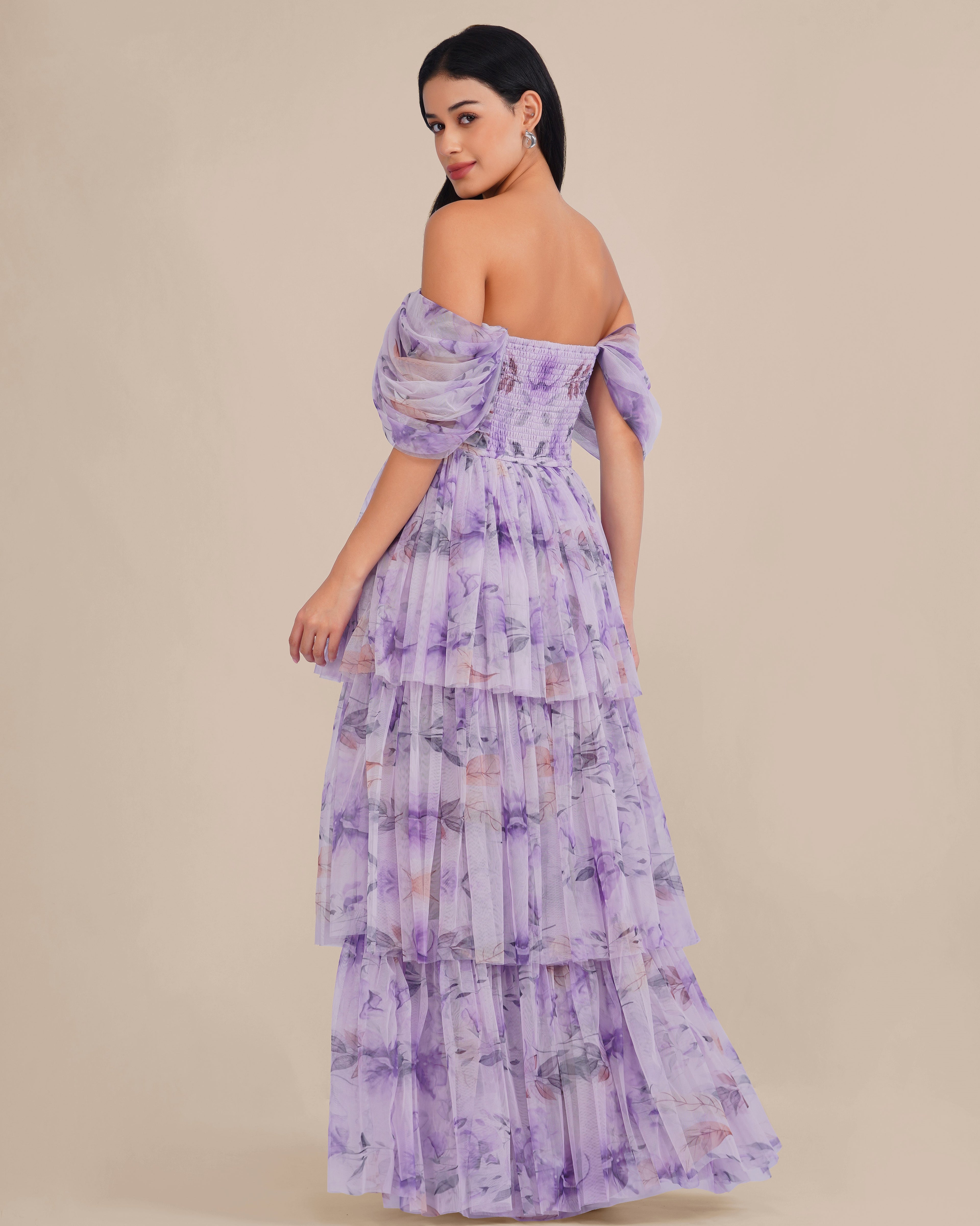 Sydney Soft Tulle Maxi Dress in Lilac Floral
