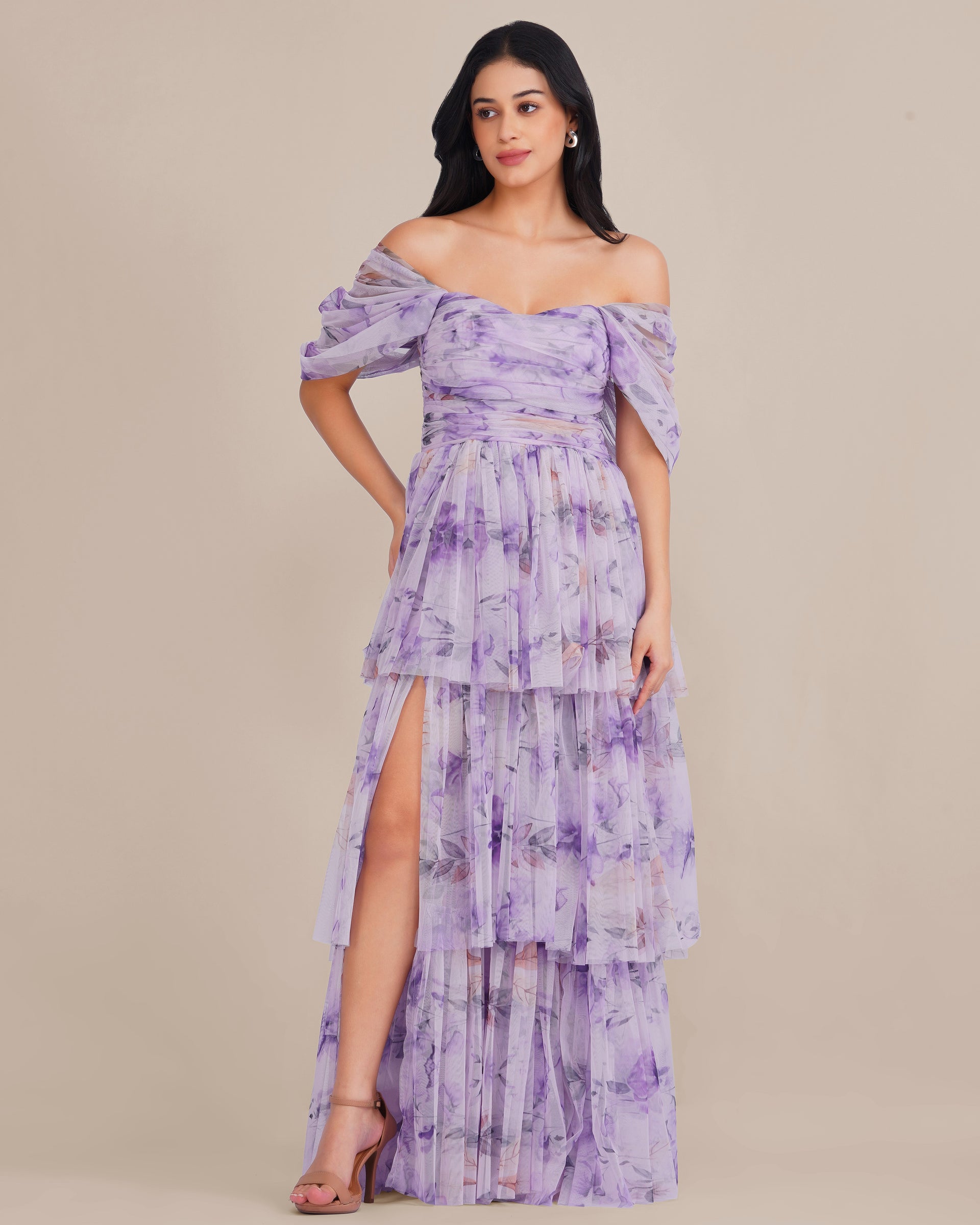 Sydney Soft Tulle Maxi Dress in Lilac Floral
