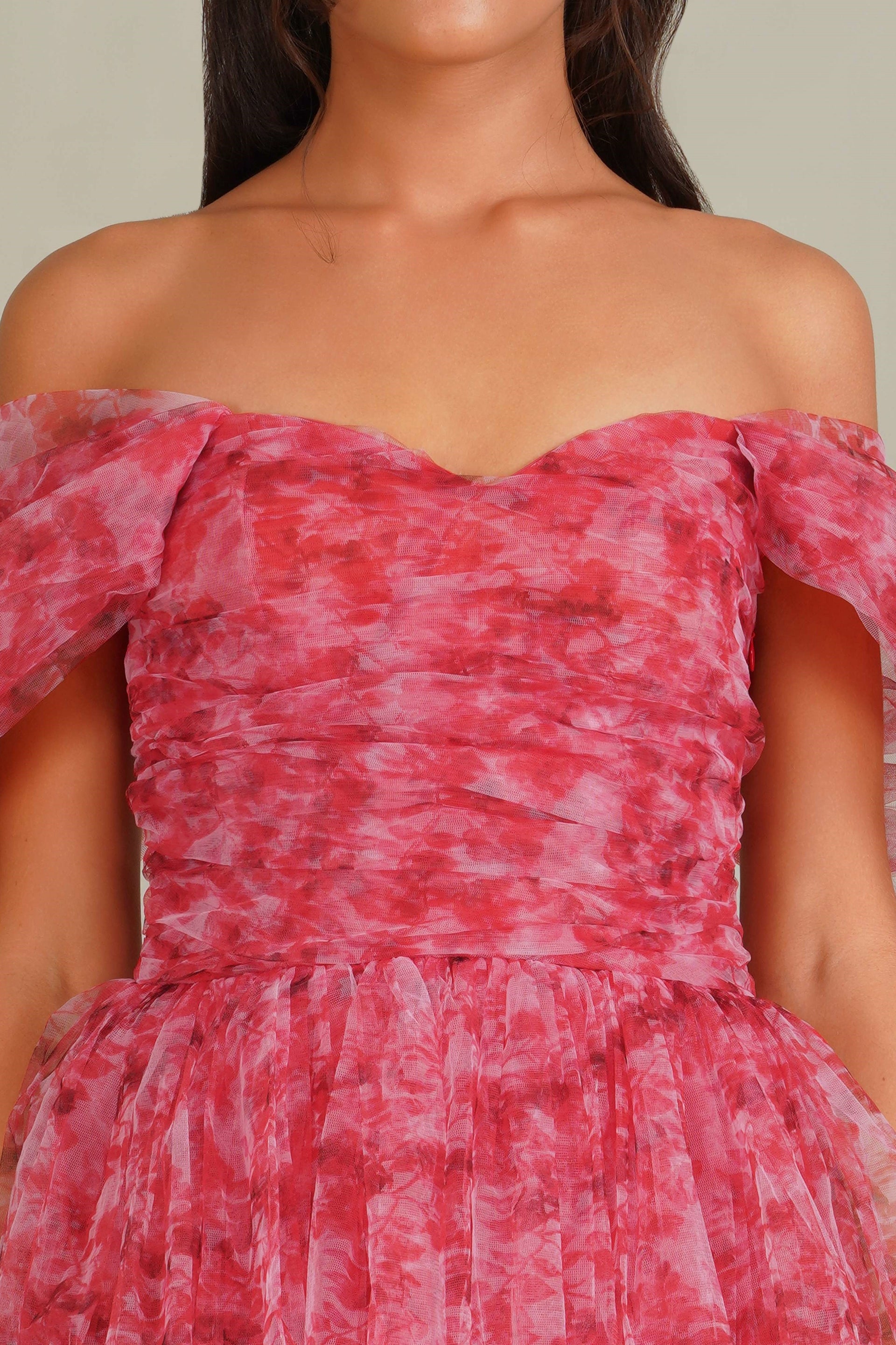 Sydney Tulle Maxi Dress in Red Print