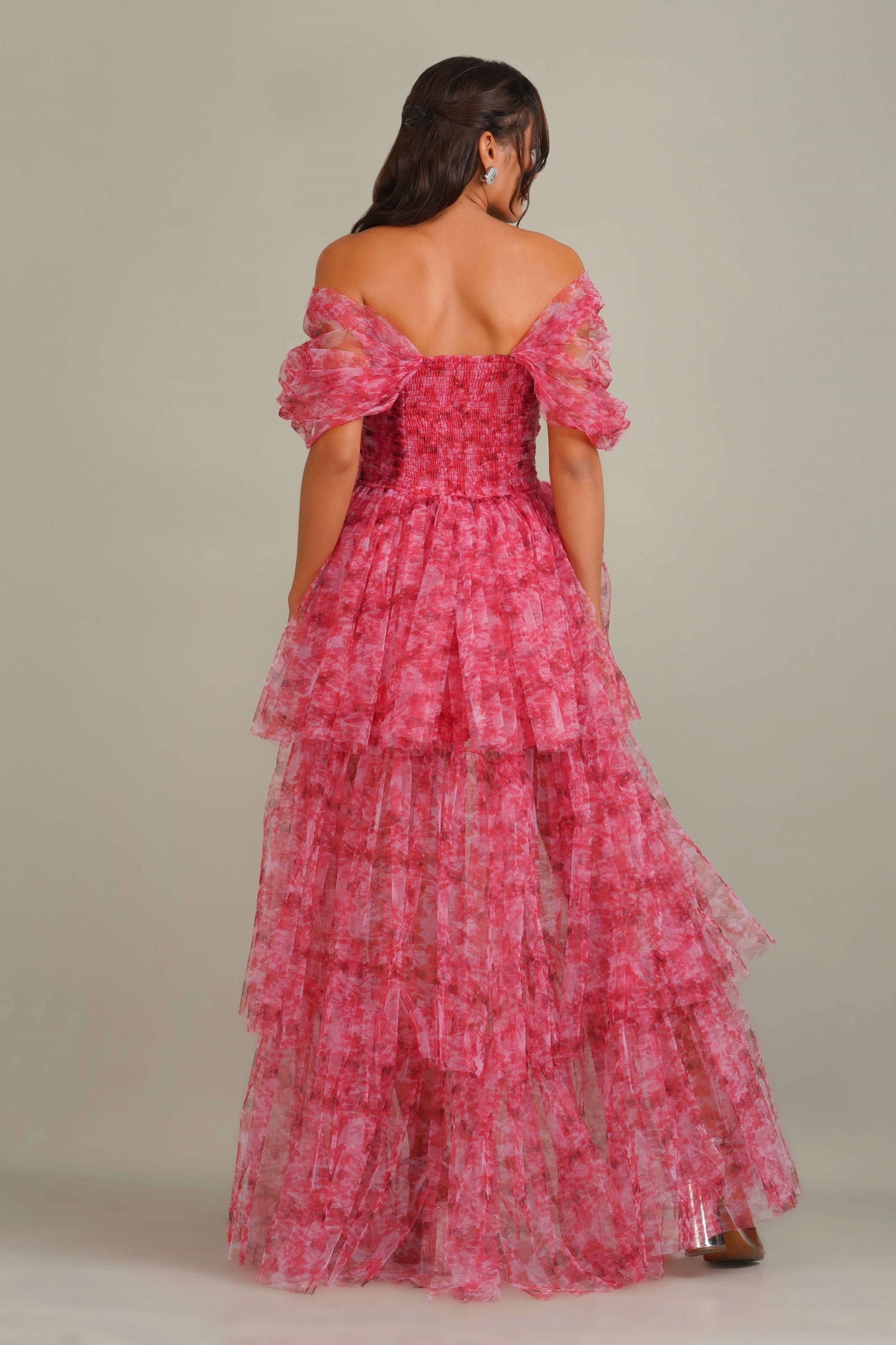 Sydney Tulle Maxi Dress in Red Print