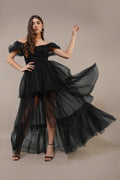 Maxi off-shoulder tulle black  dress wedding gala