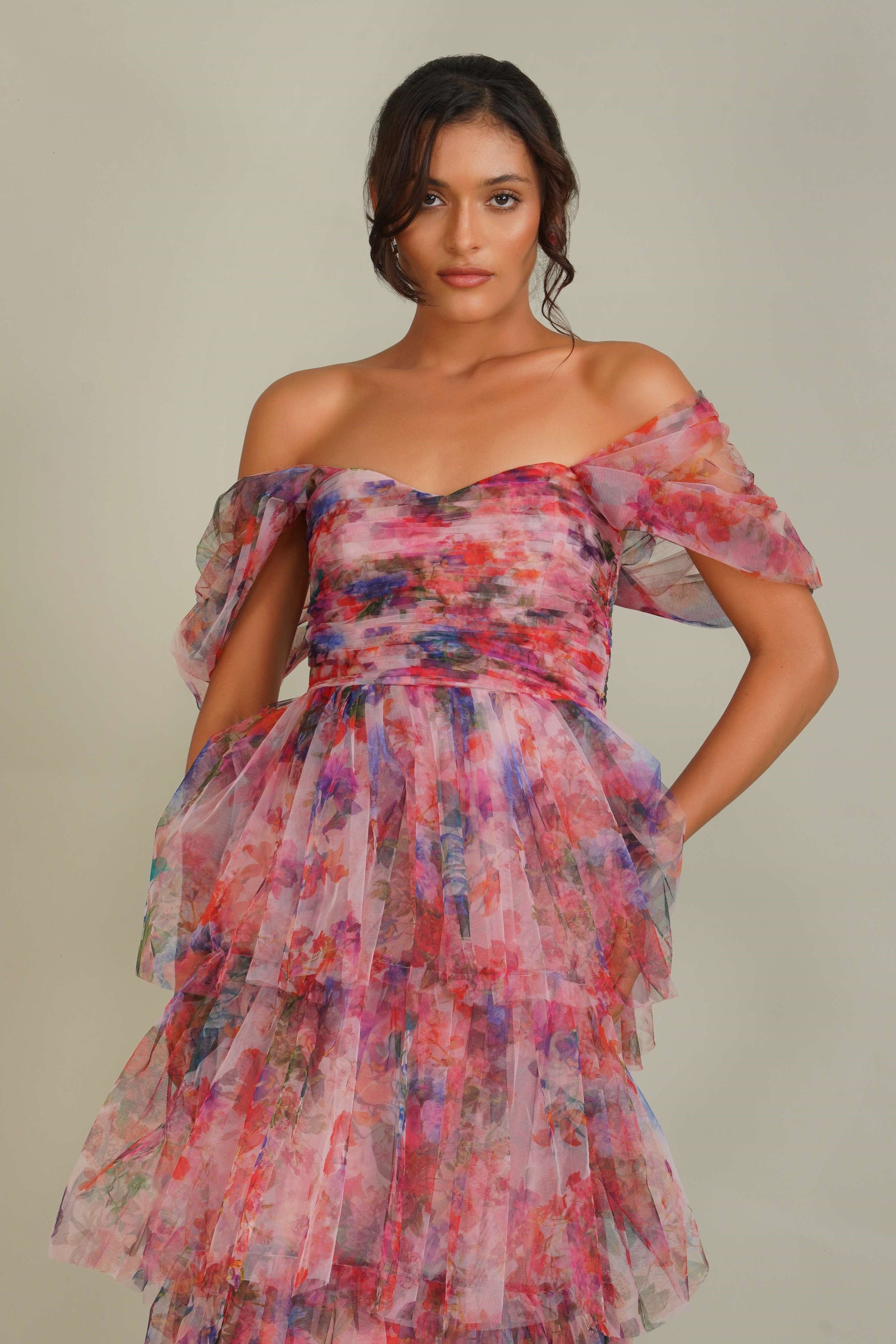 Sydney Tulle Midi Dress in Mixed Floral