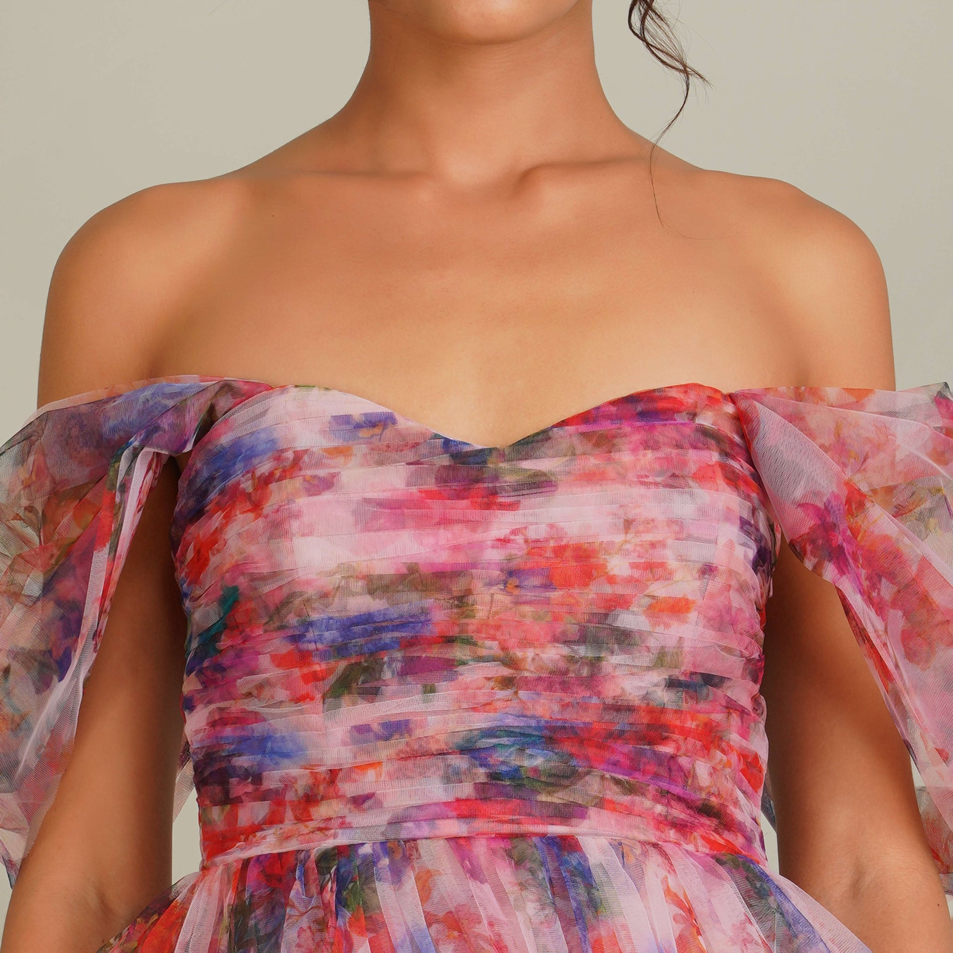 Sydney Tulle Midi Dress in Mixed Floral