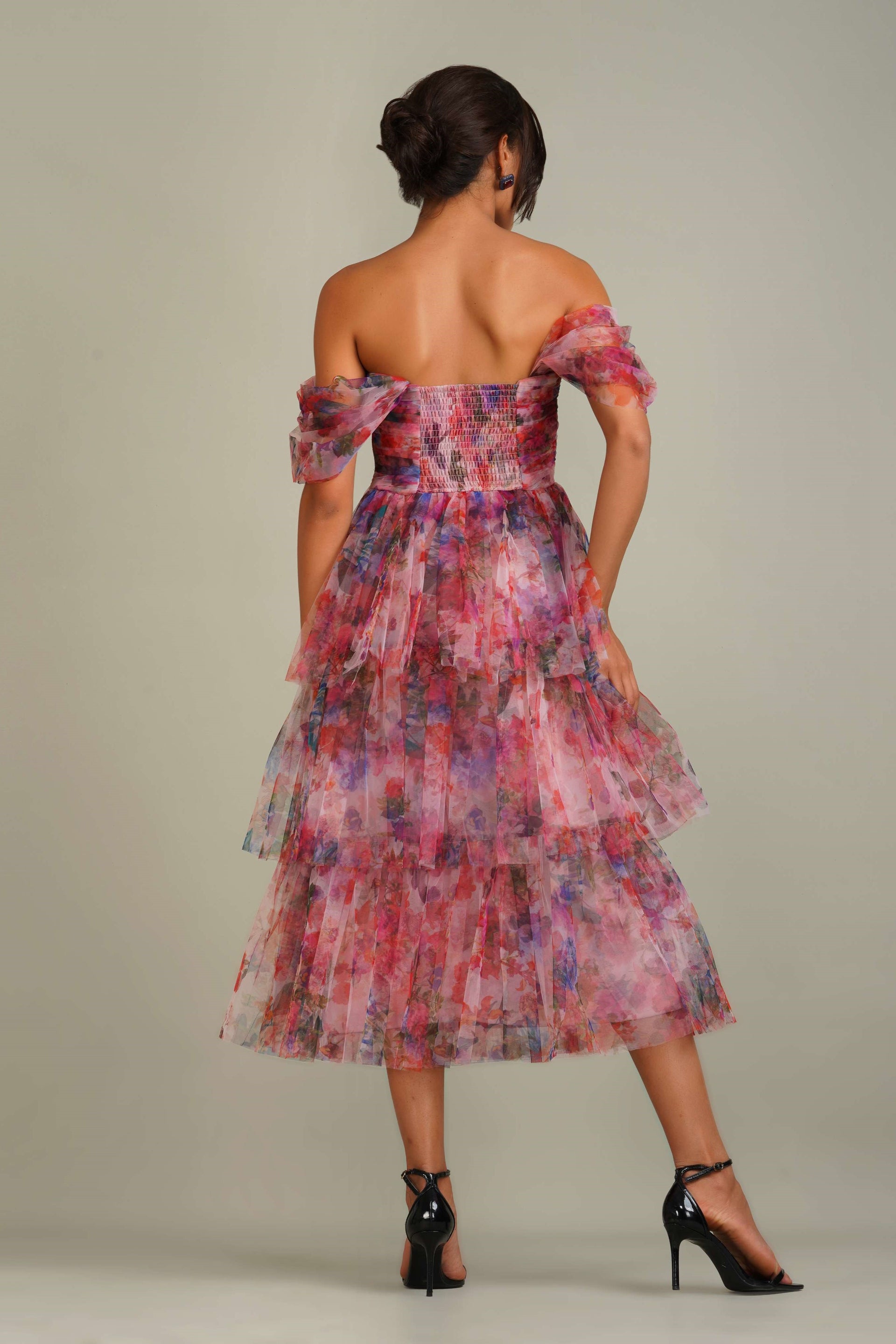 Sydney Tulle Midi Dress in Mixed Floral