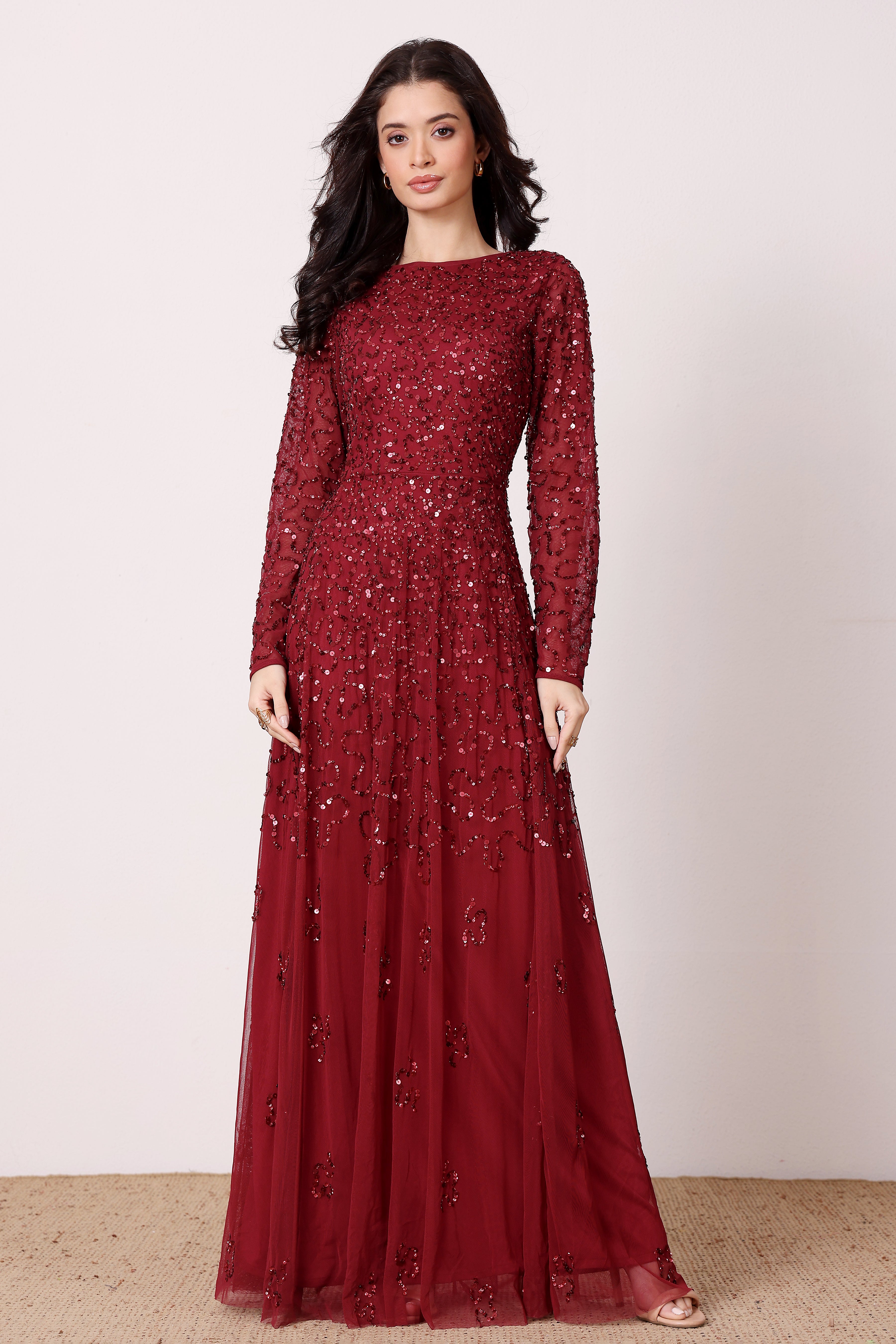 Sylvia Embellished Maxi Dress in Berry - Main Image