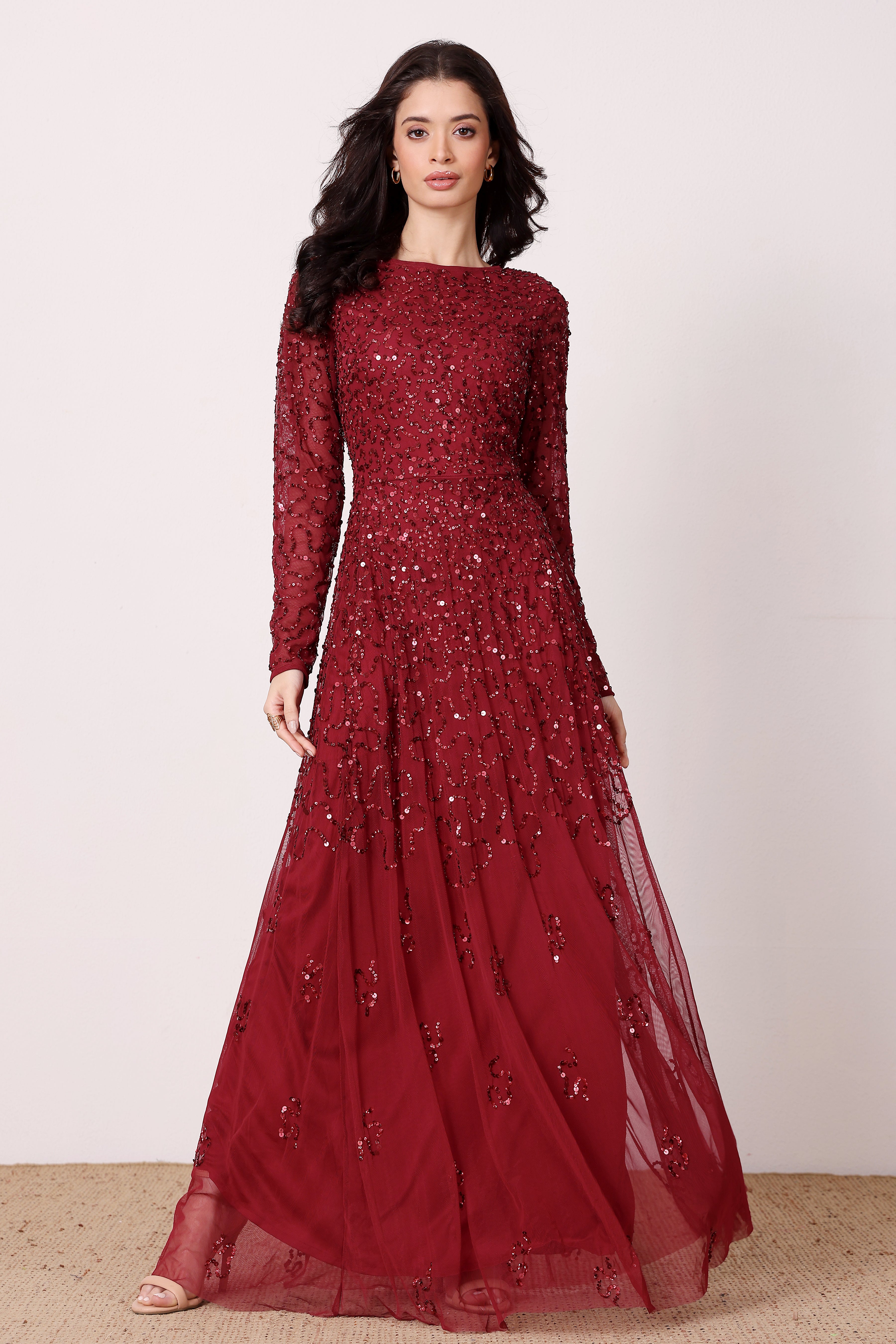 Sylvia Embellished Maxi Dress in Berry