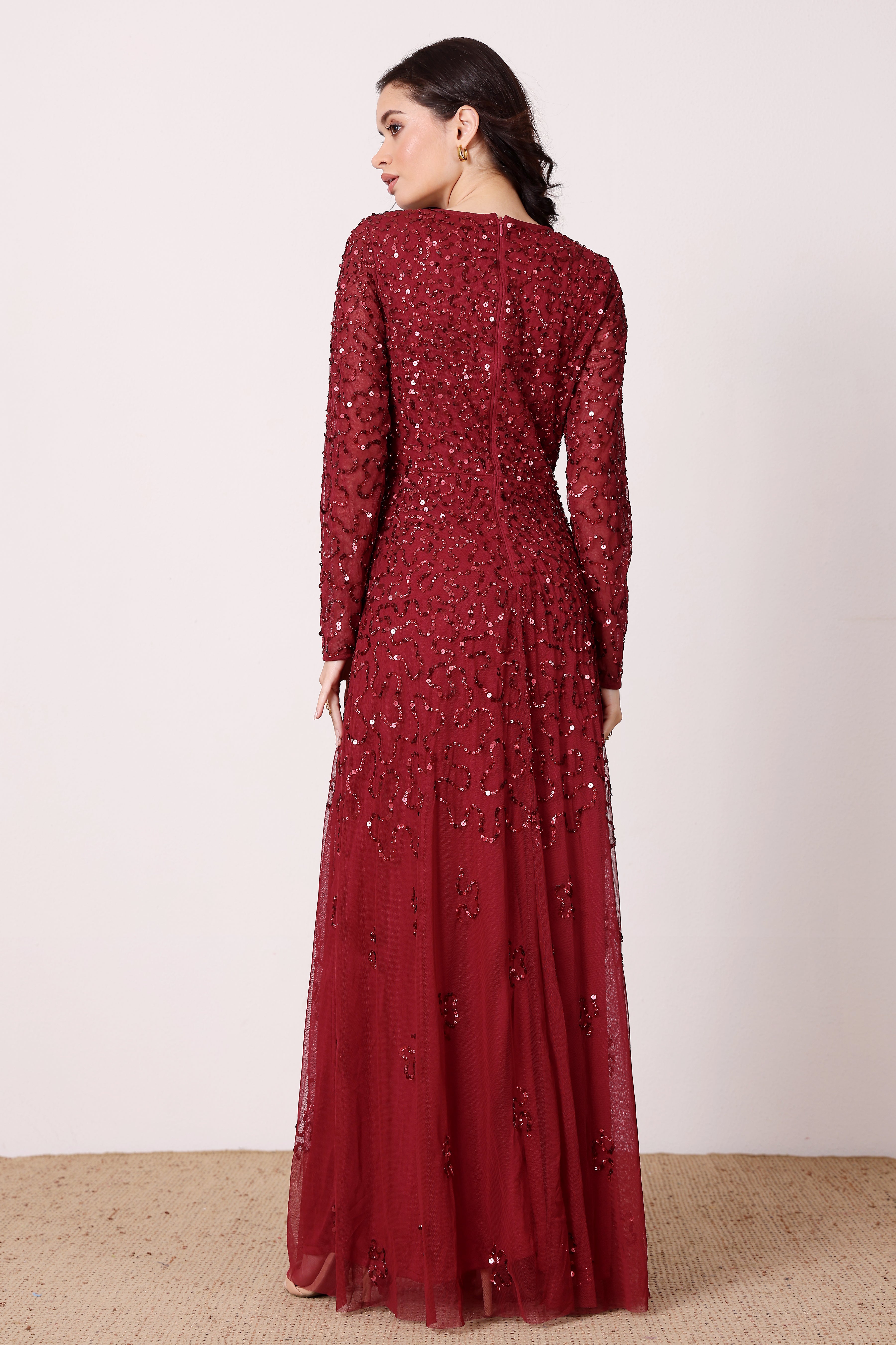 Sylvia Embellished Maxi Dress in Berry