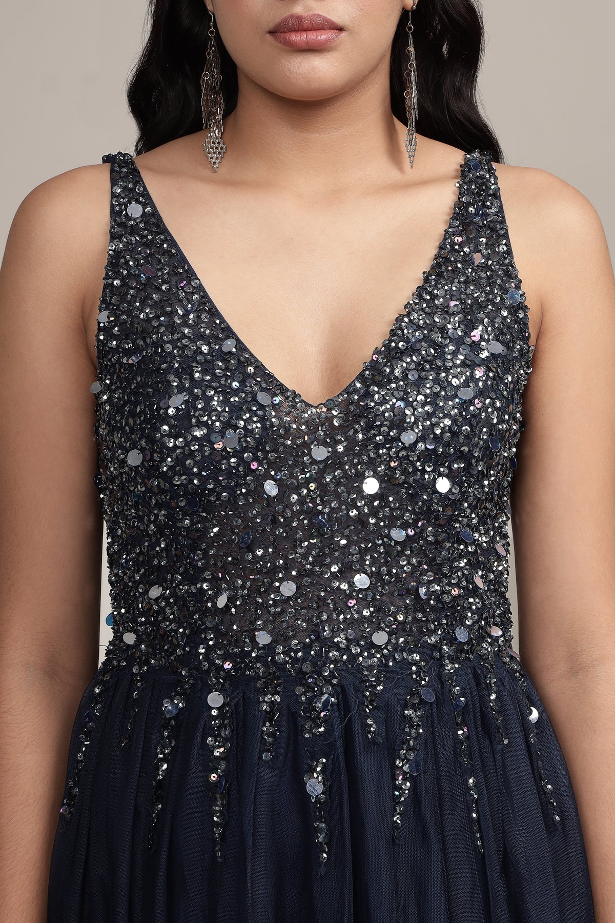 Symphony Dark Blue Embellished Midi Dress