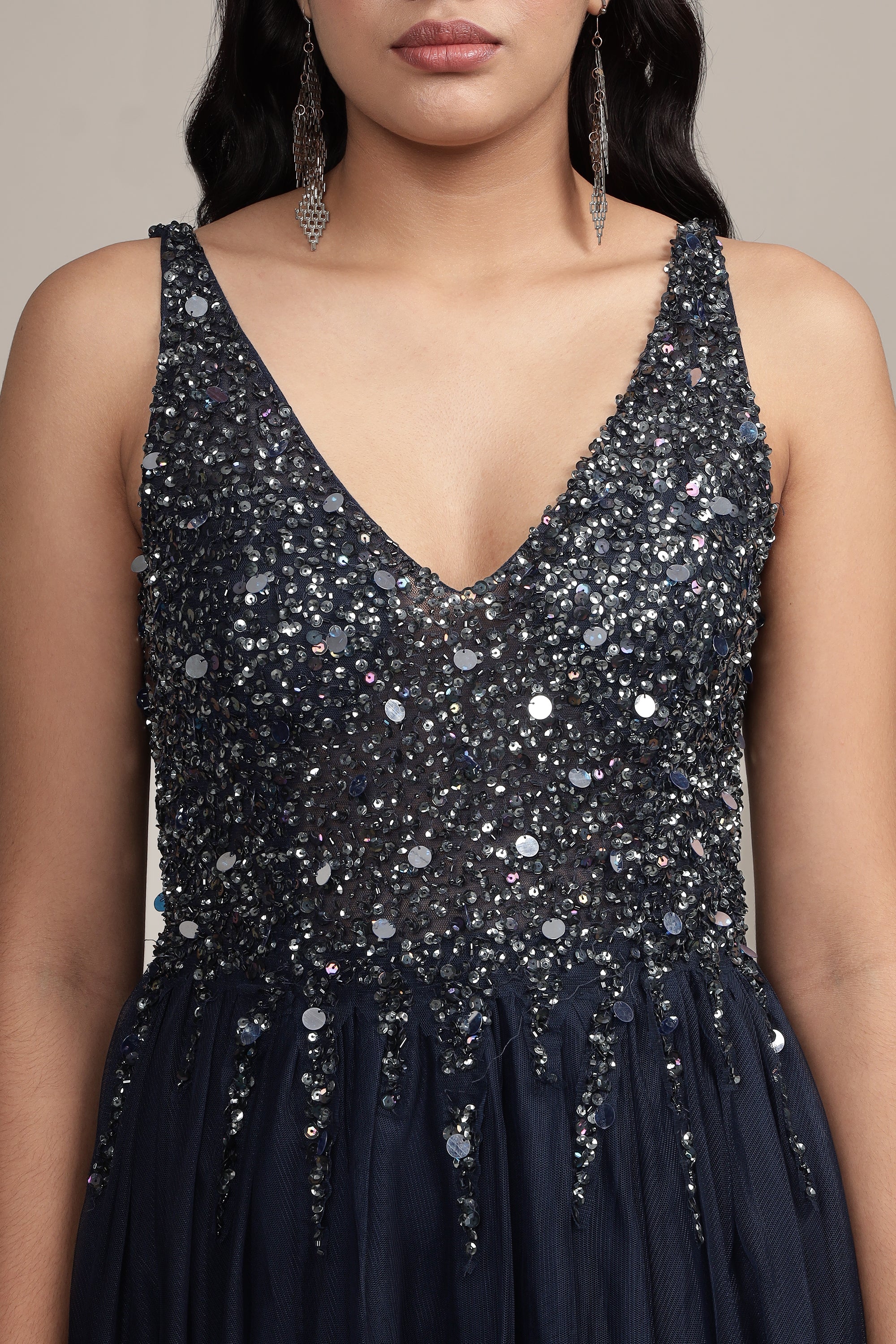 Symphony Dark Blue Embellished Midi Dress