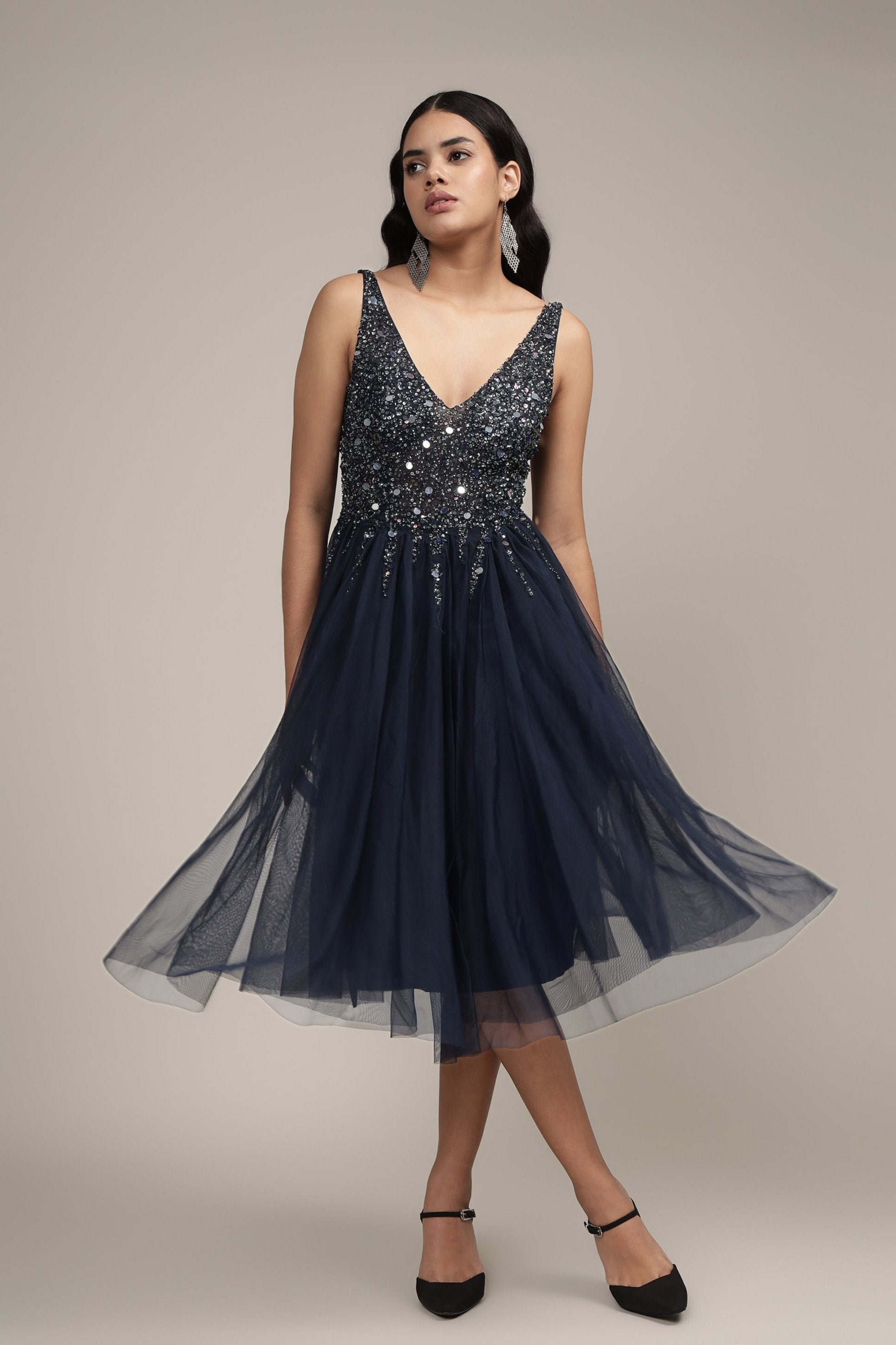 Symphony Dark Blue Embellished Midi Dress