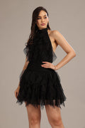 Tabitha Tulle Mini Ruffle Dress in Black
