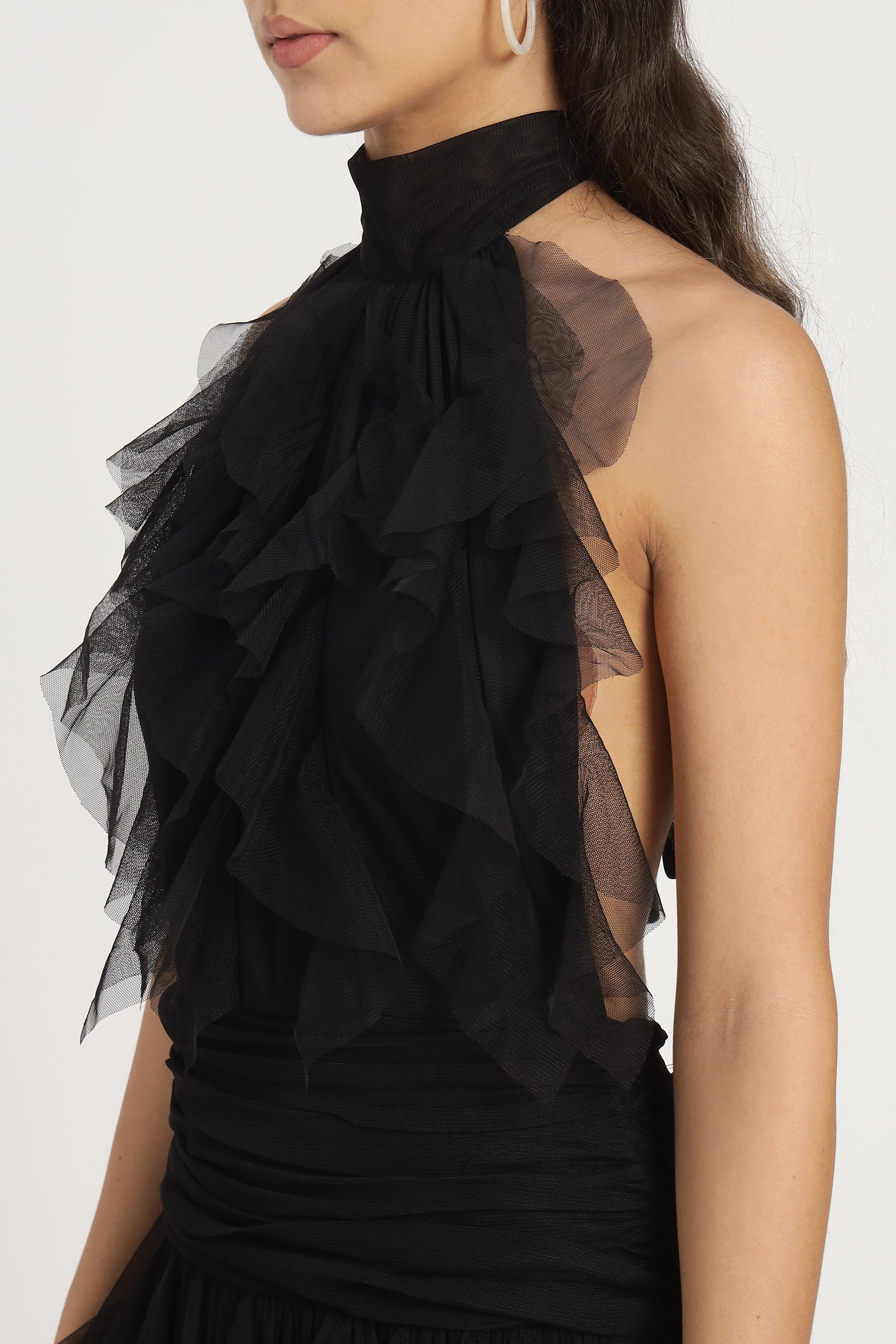 Tabitha Tulle Maxi Ruffle Dress in Black