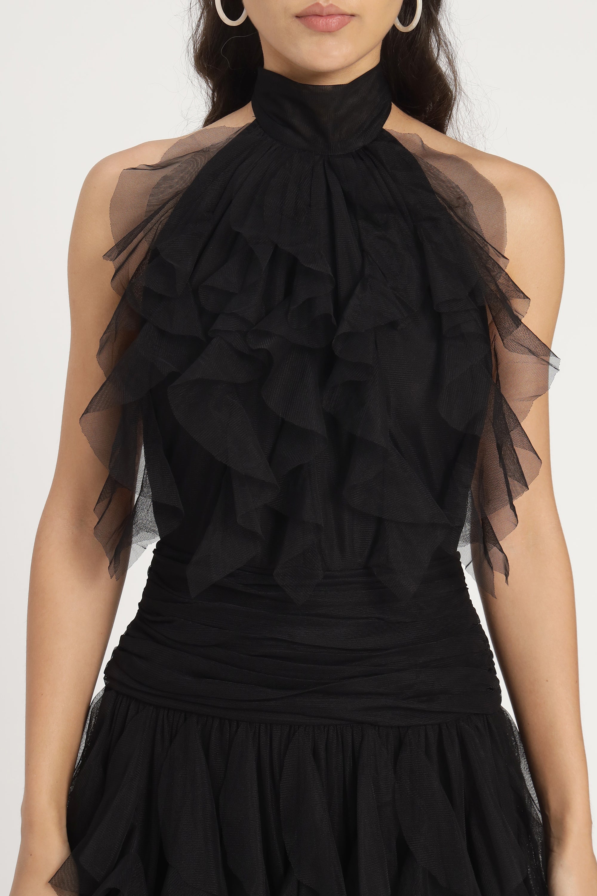 Tabitha Tulle Maxi Ruffle Dress in Black
