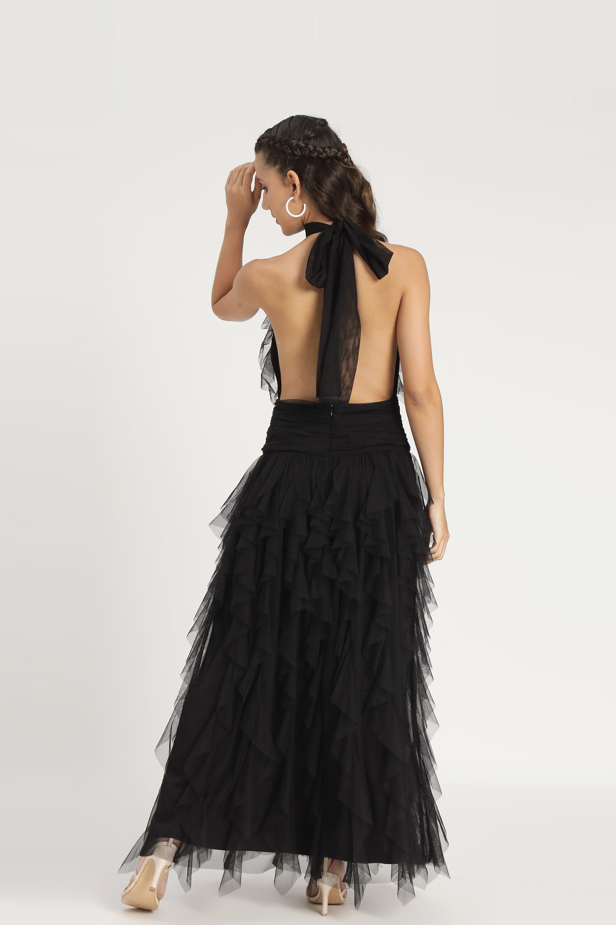 Tabitha Tulle Maxi Ruffle Dress in Black UK20 / Black