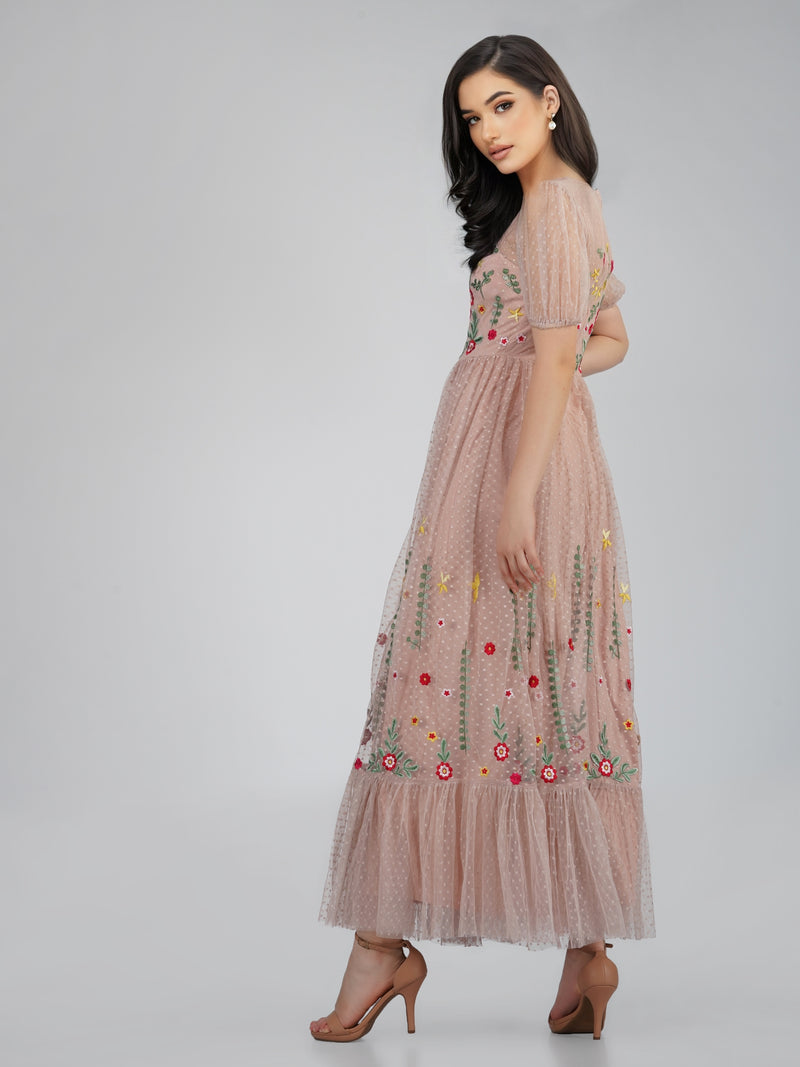 Azalea Dusty Pink Embroidered Dress