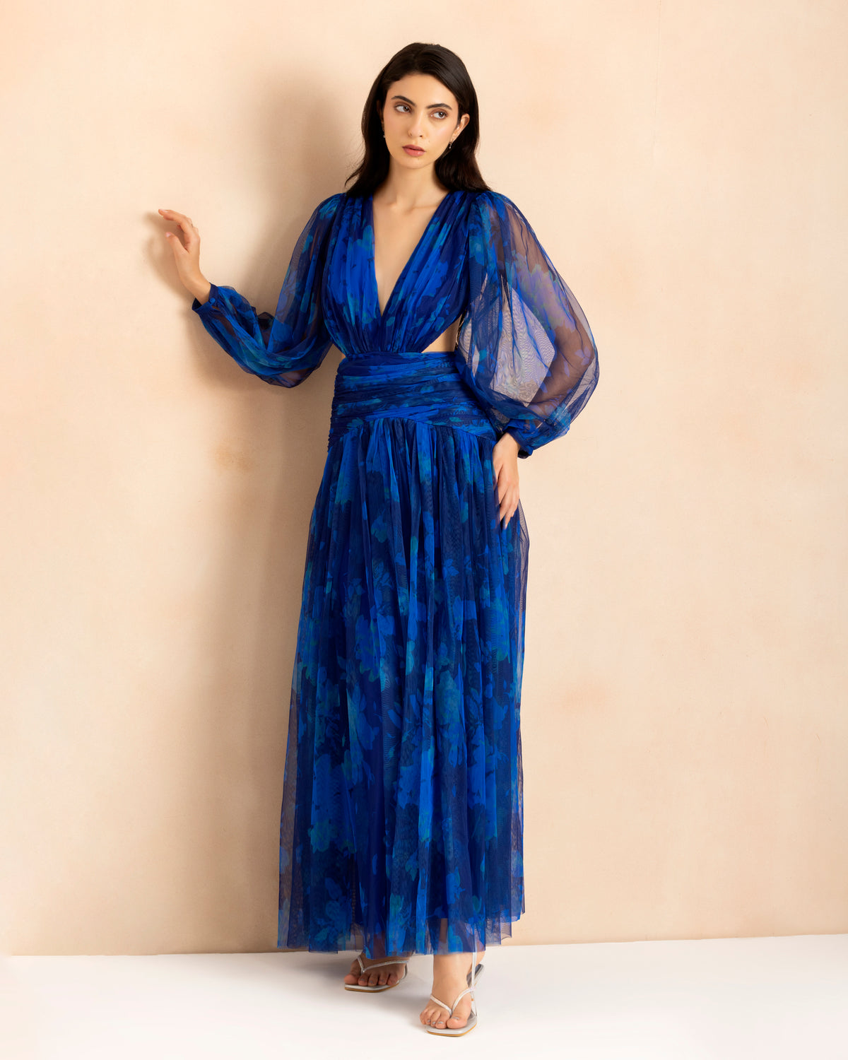 Talia Tulle Maxi Dress in Cobalt Floral