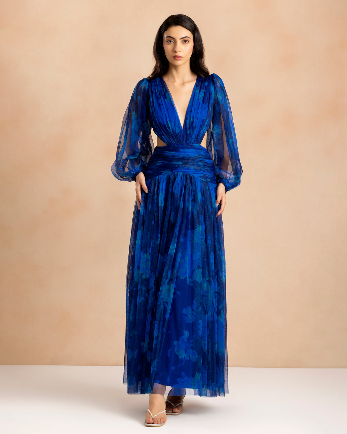 Talia Tulle Maxi Dress in Cobalt Floral