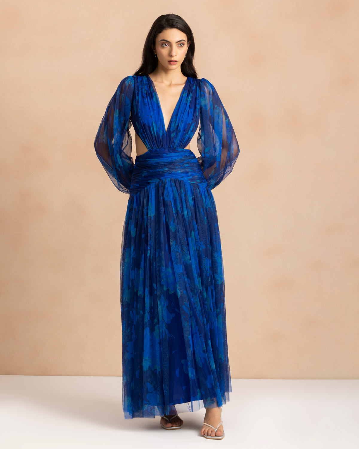 Talia Tulle Maxi Dress in Cobalt Floral