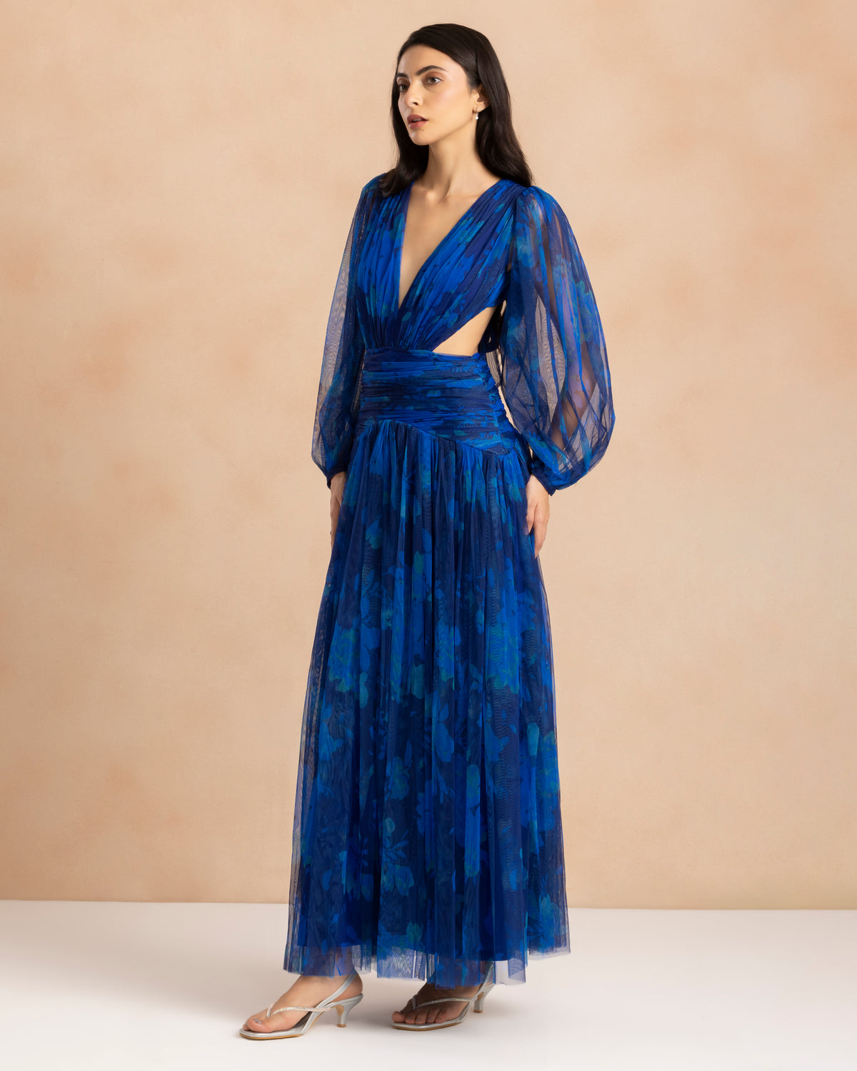 Talia Tulle Maxi Dress in Cobalt Floral