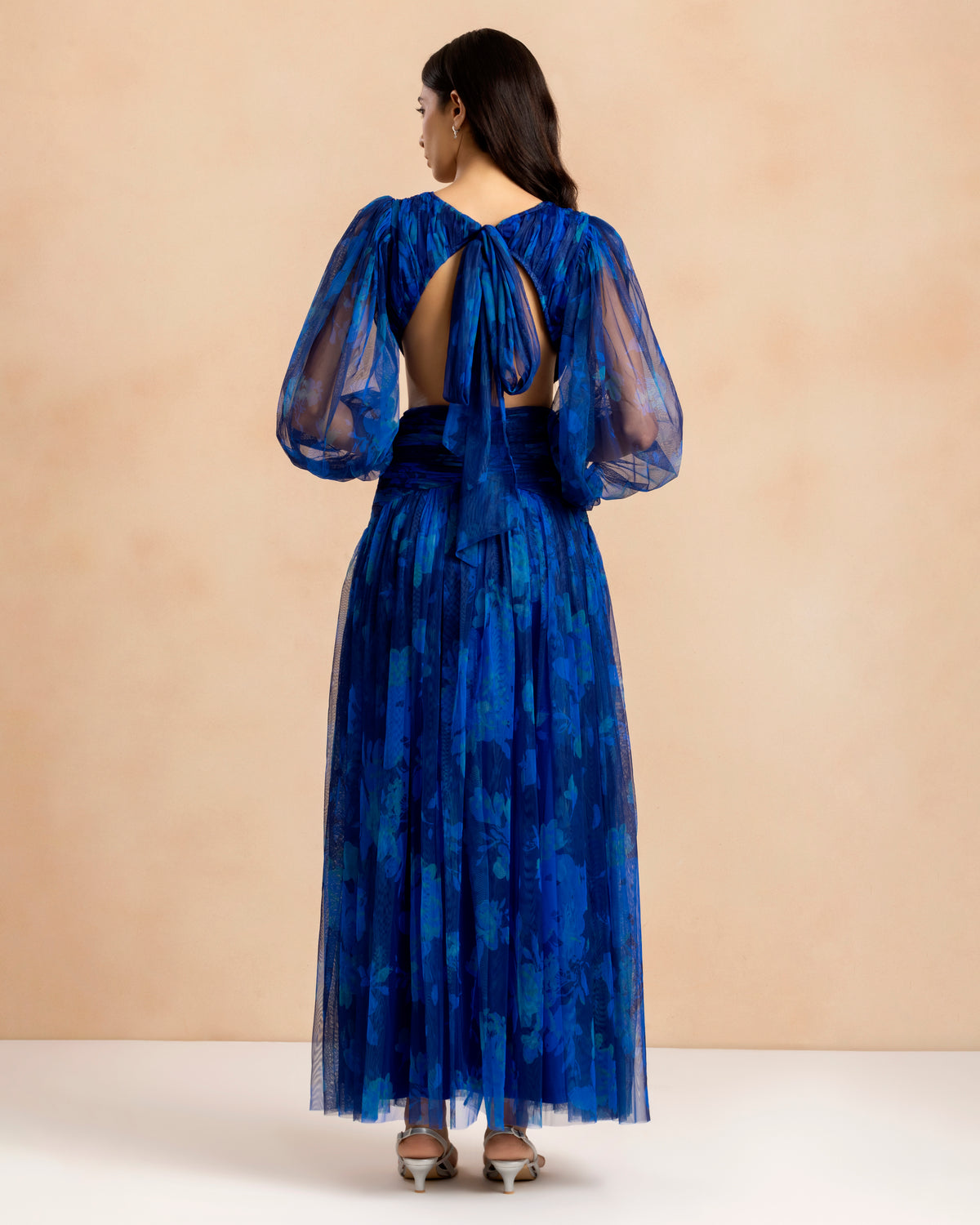 Talia Tulle Maxi Dress in Cobalt Floral