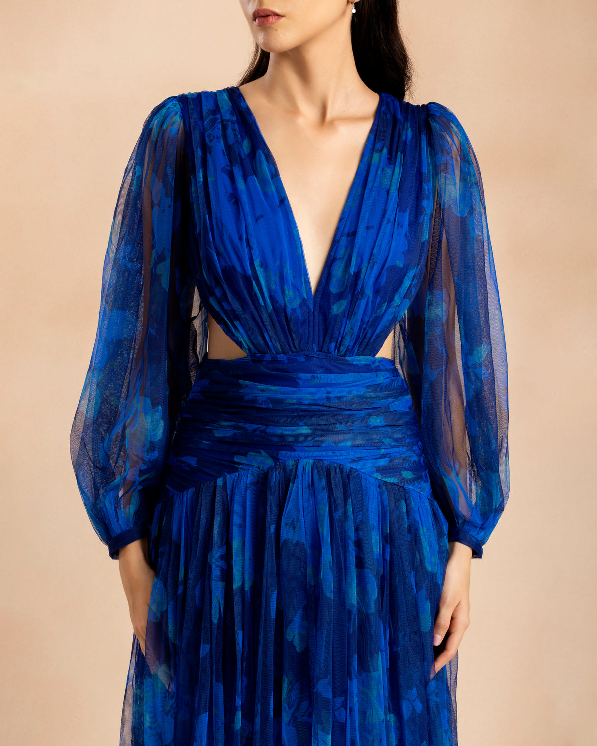 Talia Tulle Maxi Dress in Cobalt Floral