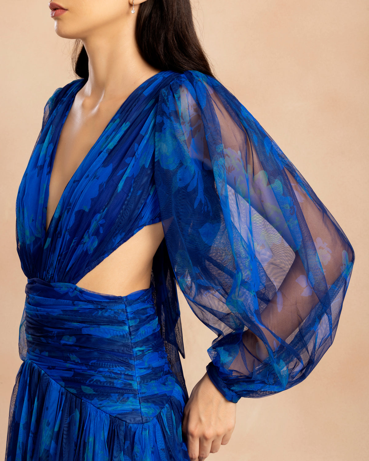 Talia Tulle Maxi Dress in Cobalt Floral