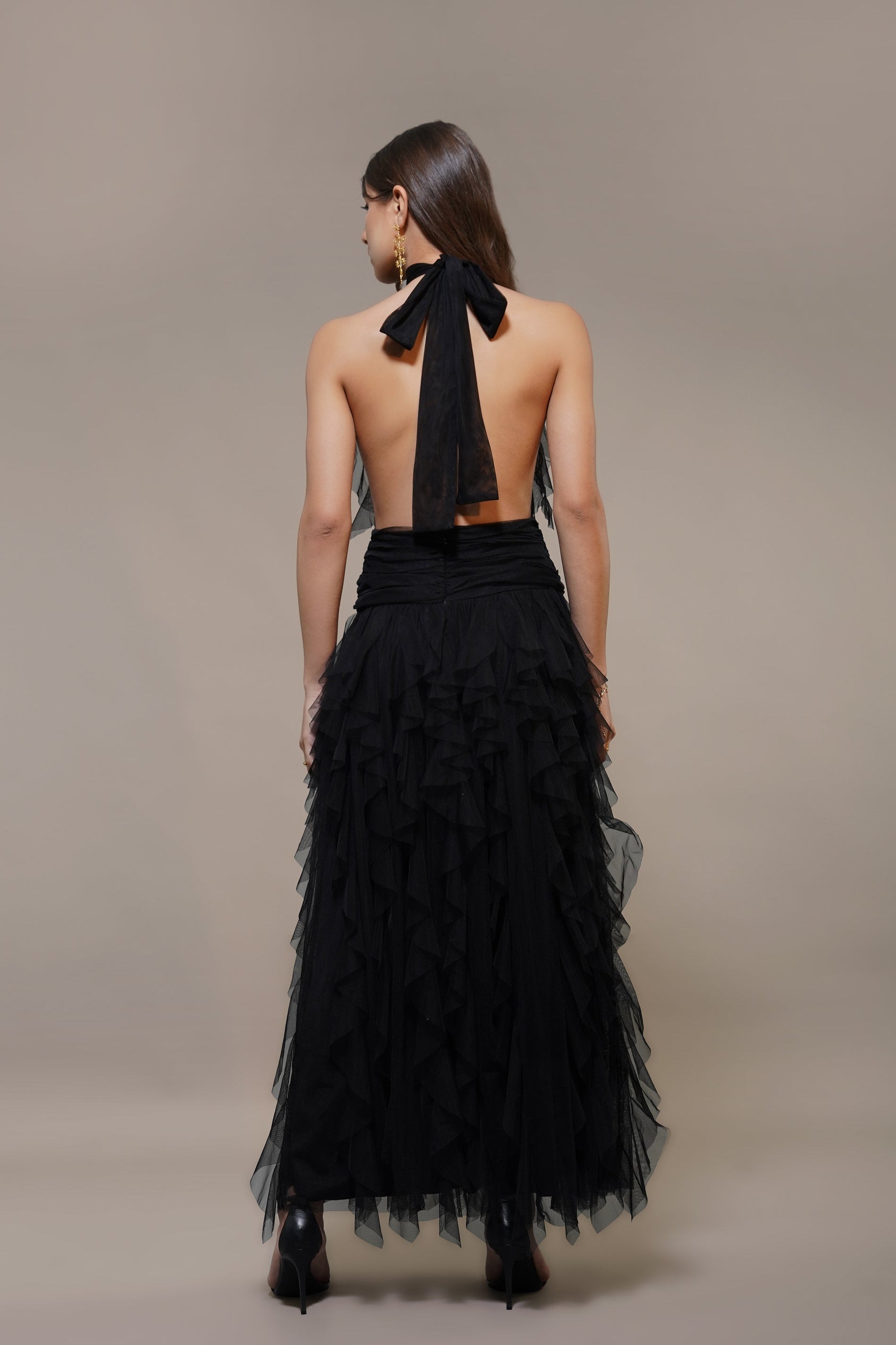 Tabitha Tulle Maxi Ruffle Dress in Black