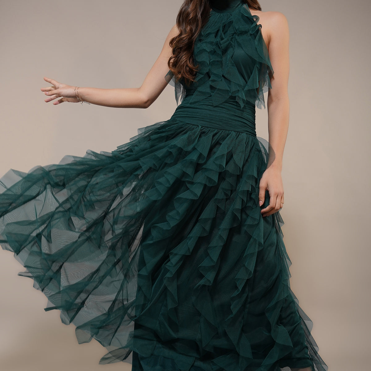 Tabitha Tulle Maxi Ruffle Dress in Forest Green Tabitha Tulle Maxi Ruffle Dress in Forest Green